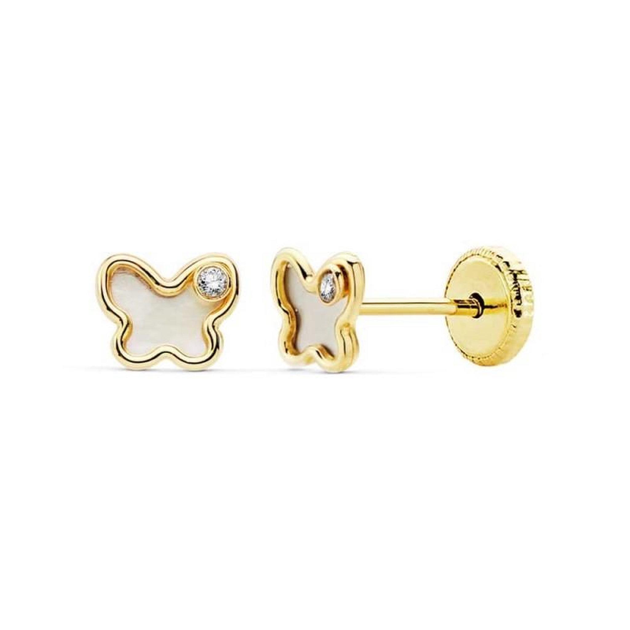 L'ATELIER D'AZUR Boucles d'Oreilles Or 18 Carats 750/000 Jaune et Nacre - Papillons