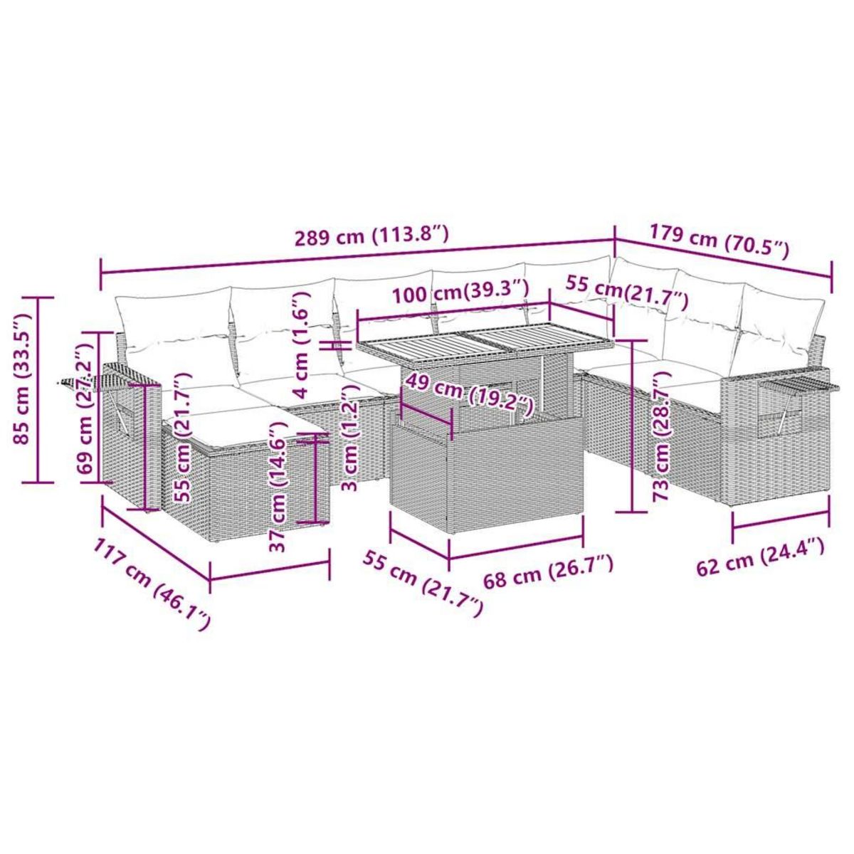 VIDAXL Salon de jardin 9 pcs avec coussins noir resine tressee