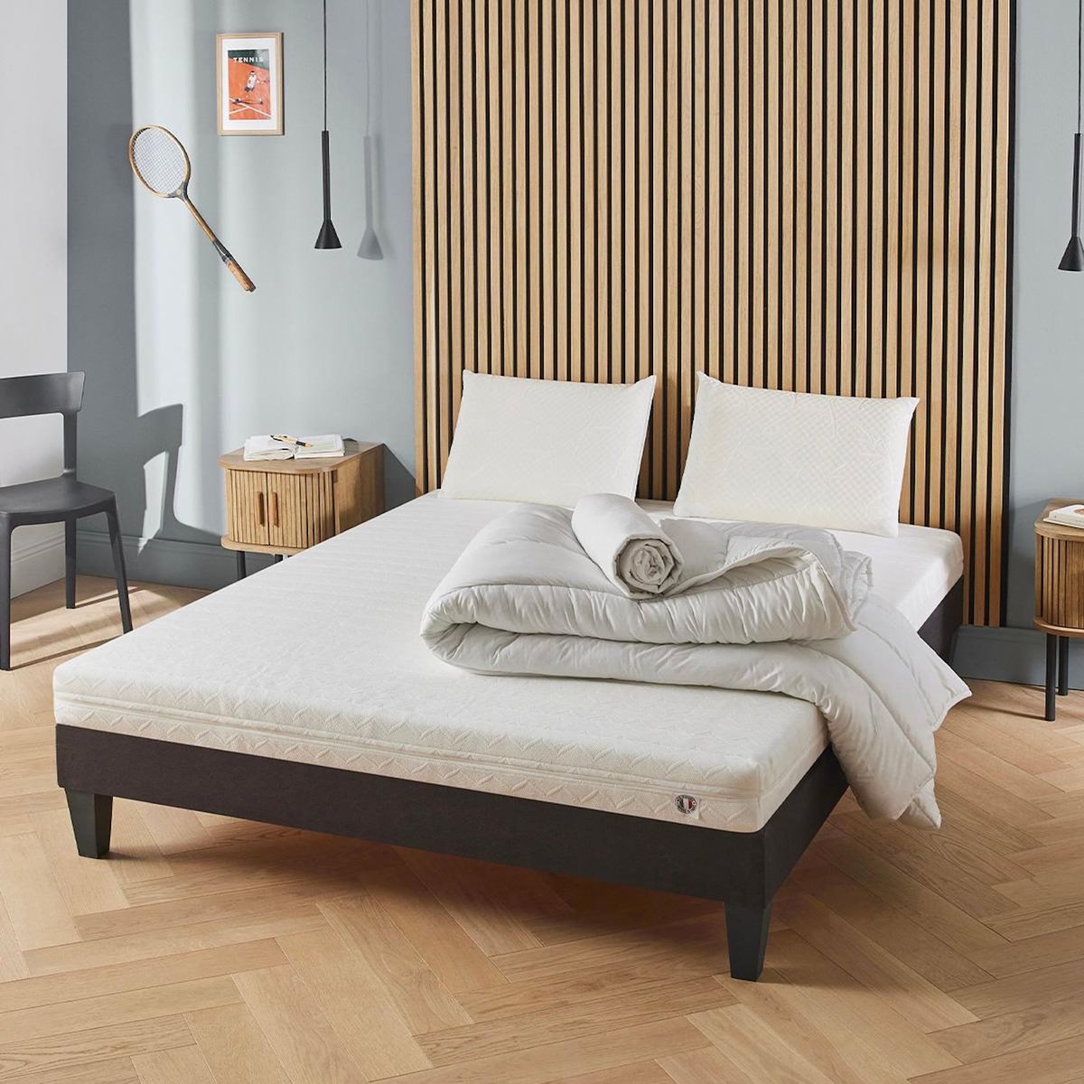 OLYMPE LITERIE OLYMPE LITERIE | Pack Prêt à dormir EGIO | Matelas Latex Like + Sommier Bois + Accessoires