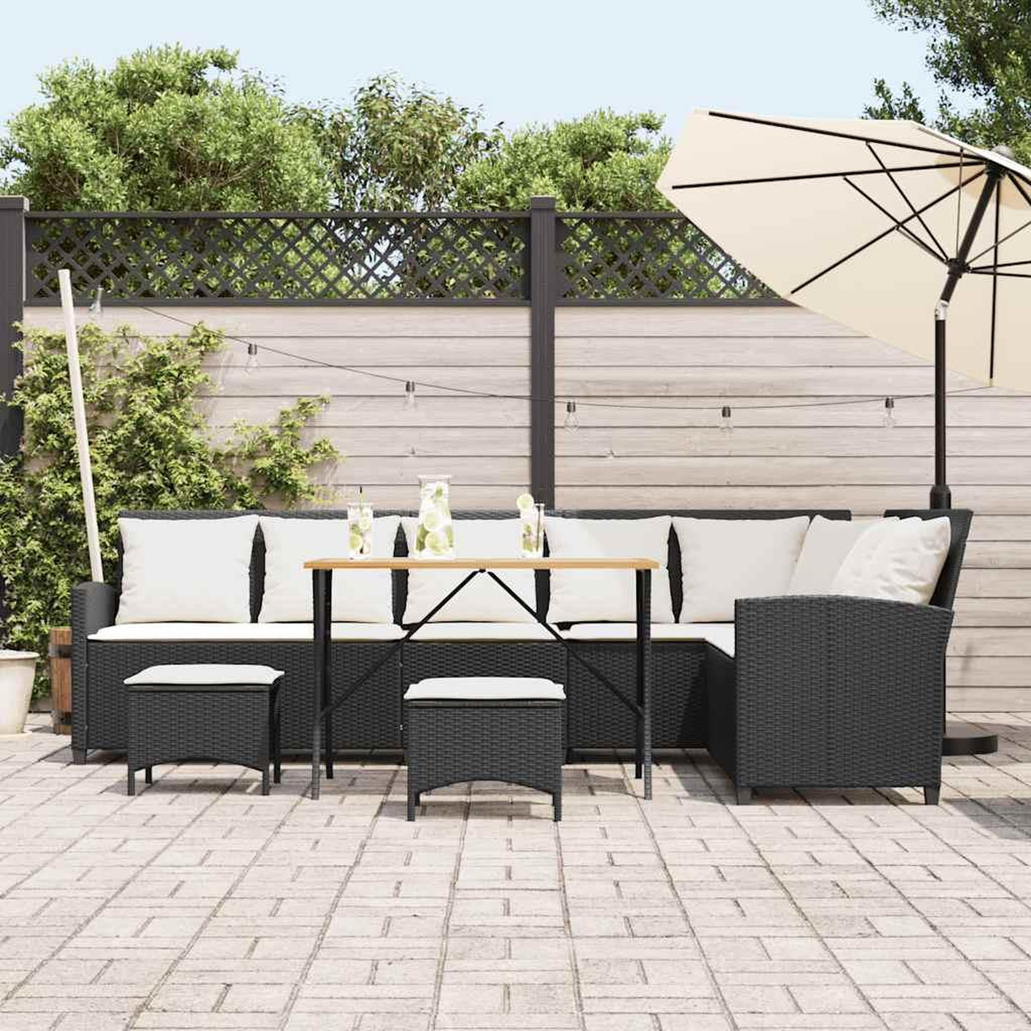 Voir la diapositive 3 : VIDAXL Salon de jardin 4 pcs avec coussins forme L noir resine tressee