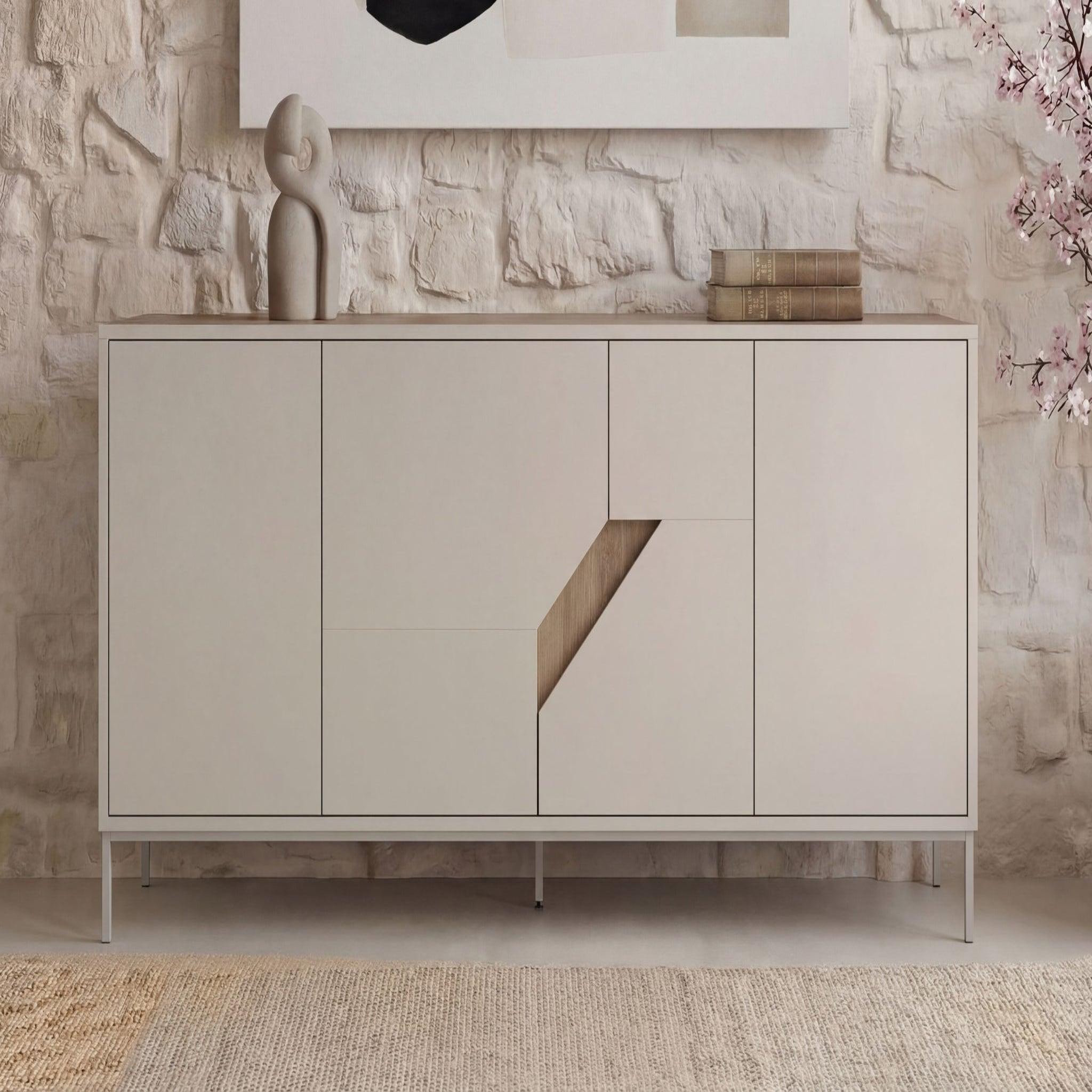 Voir la diapositive 4 : CASANOVA PARIS DALIA - Buffet 4 portes 180cm en mélamine - Beige