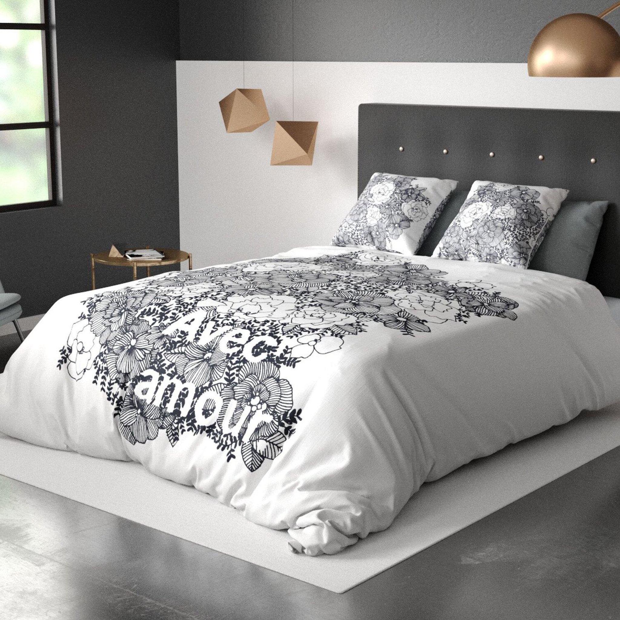 Voir la diapositive 2 : Les Ateliers du Linge Parure housse de couette 100% coton 47 fils/cm2-avec amour