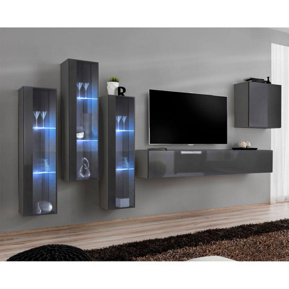 Paris Prix Meuble TV Mural Design  Switch XIII  330cm Gris