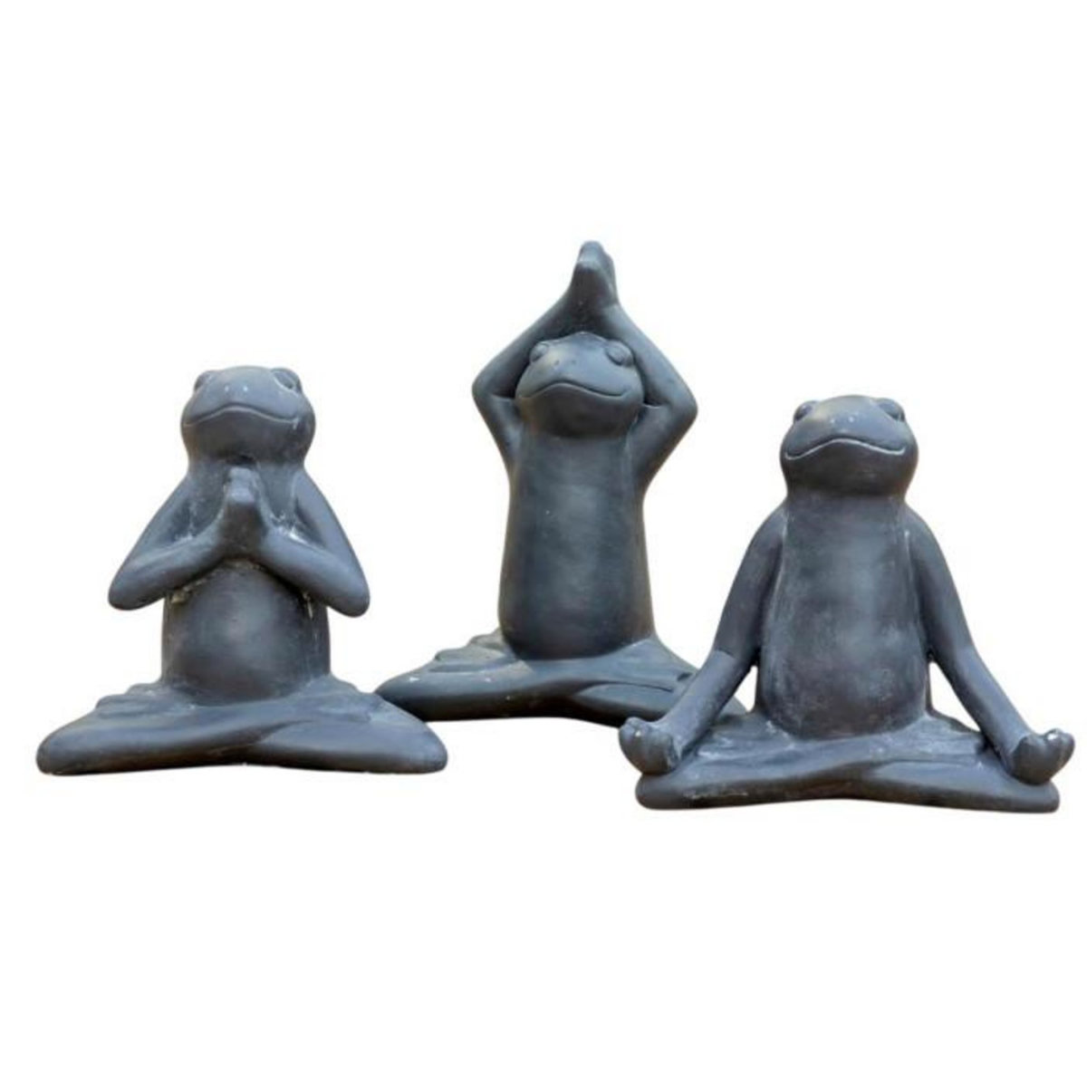 ATMOSPHERA Lot de 3 Grenouilles Déco en Ciment  Lia  18cm Gris