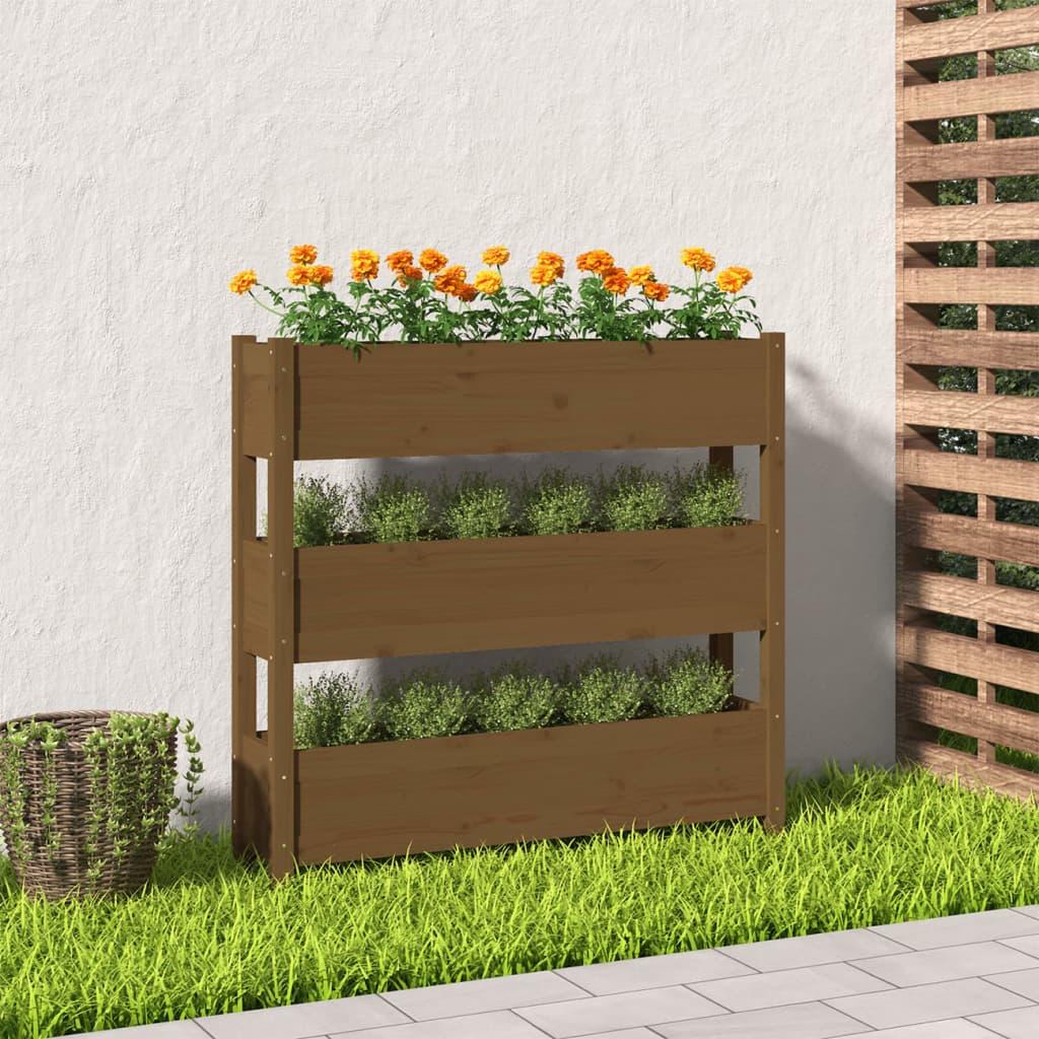 Voir la diapositive 1 : VIDAXL Jardiniere Marron miel 112x25x104,5 cm Bois massif de pin