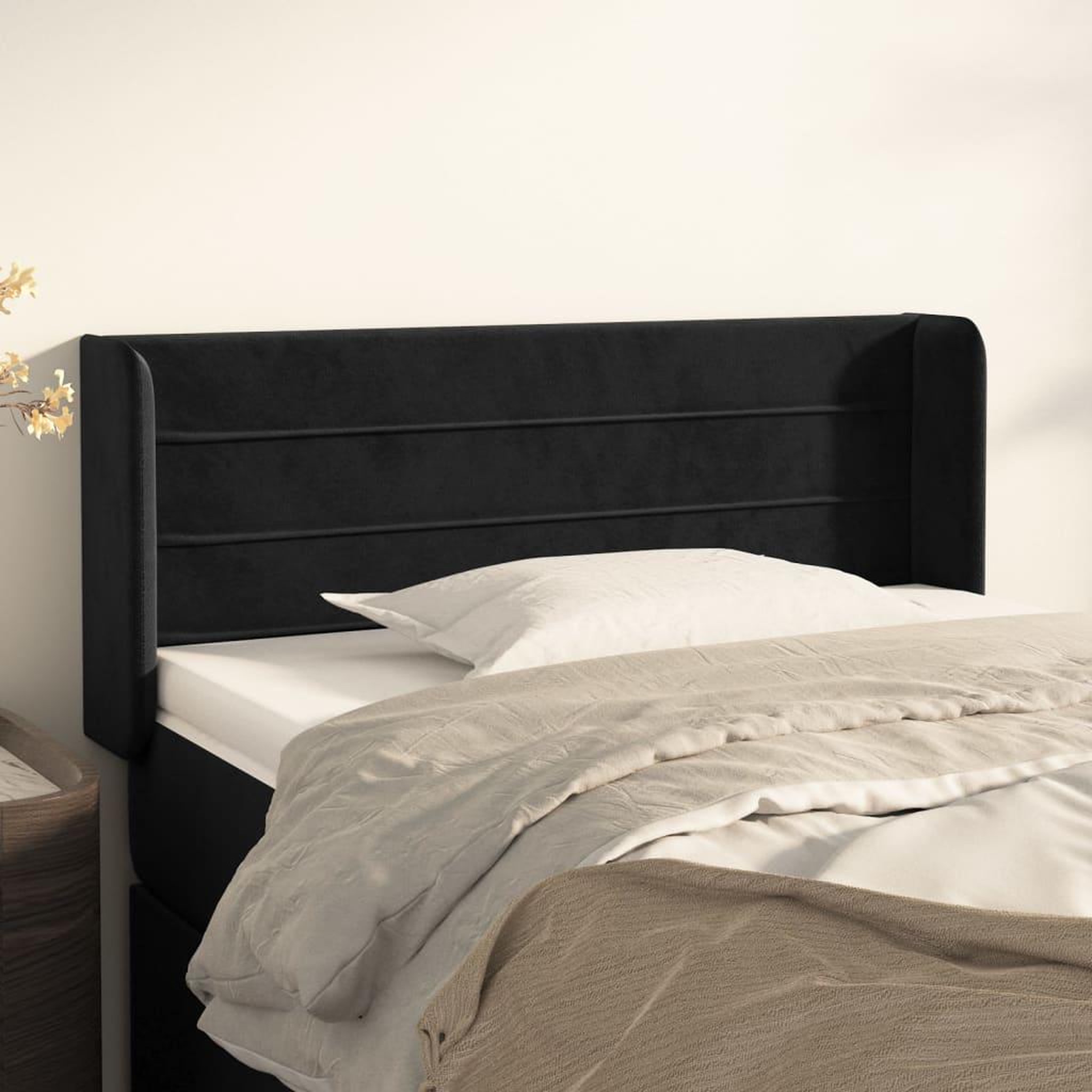 Voir la diapositive 1 : VIDAXL Tete de lit avec oreilles Noir 103x16x78/88 cm Velours