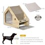 Voir la diapositive 3 : PAWHUT Niche d'intérieur pour chien et chat design avec 2 gamelles et coussin amovible MDF aspect bois clair tissu brun clair