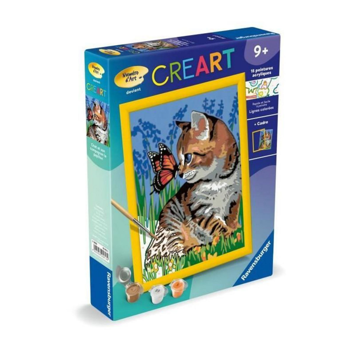 RAVENSBURGER CreArt Kids 18x24cmChat et son compagnon le papillon, Kit de peinture par numéros Numéro d'Art,, Des 9 ans, 25813, Ravensburge