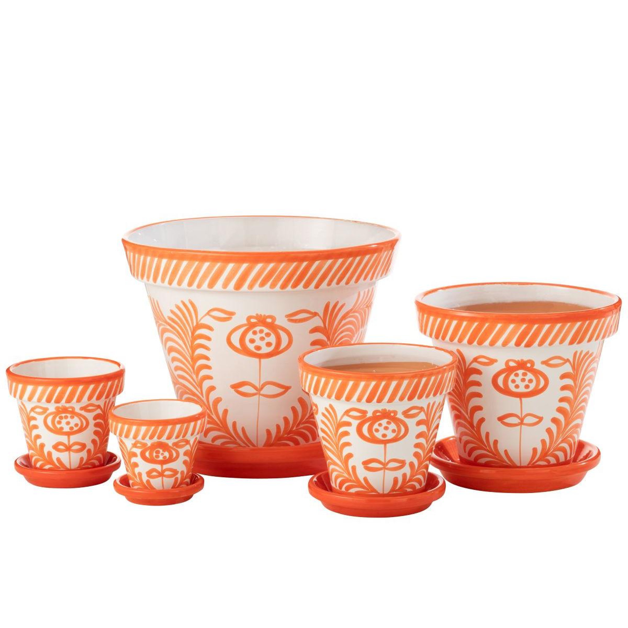 Voir la diapositive 3 : J-LINE Pot Avec Soucoupe en Céramique  Granada  21cm Orange