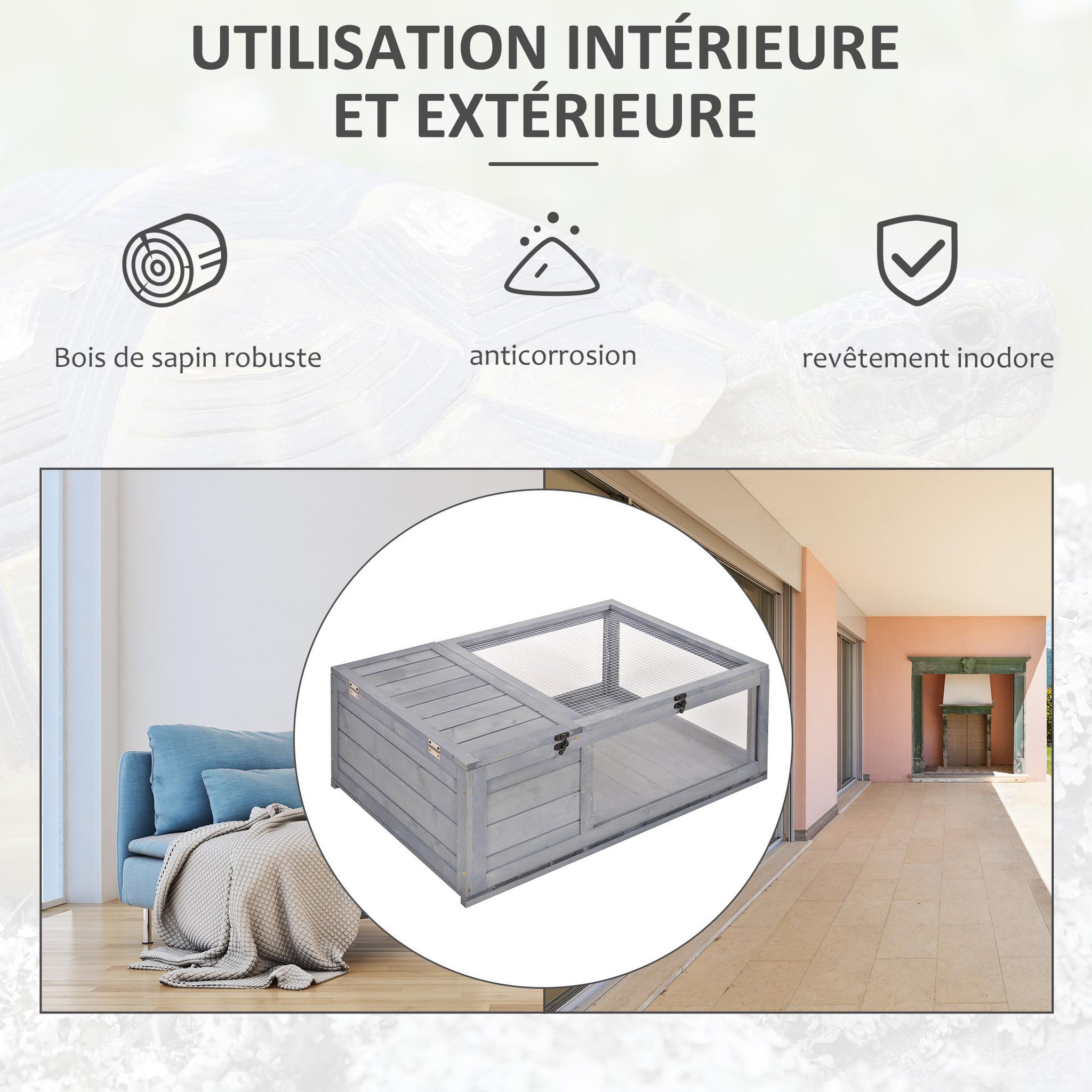 Voir la diapositive 5 : PAWHUT Enclos pour tortue - parc pour tortue - niche, enclos extérieur, toits ouvrants verrouillables - plexiglas métal sapin gris