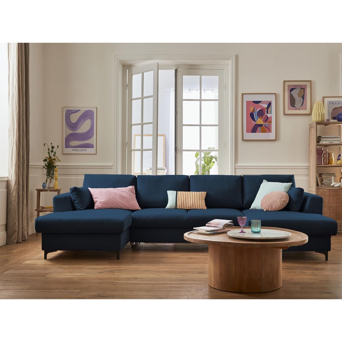 LISA DESIGN Tala - canapé panoramique en u - 7 places - convertible avec coffre - en tissu