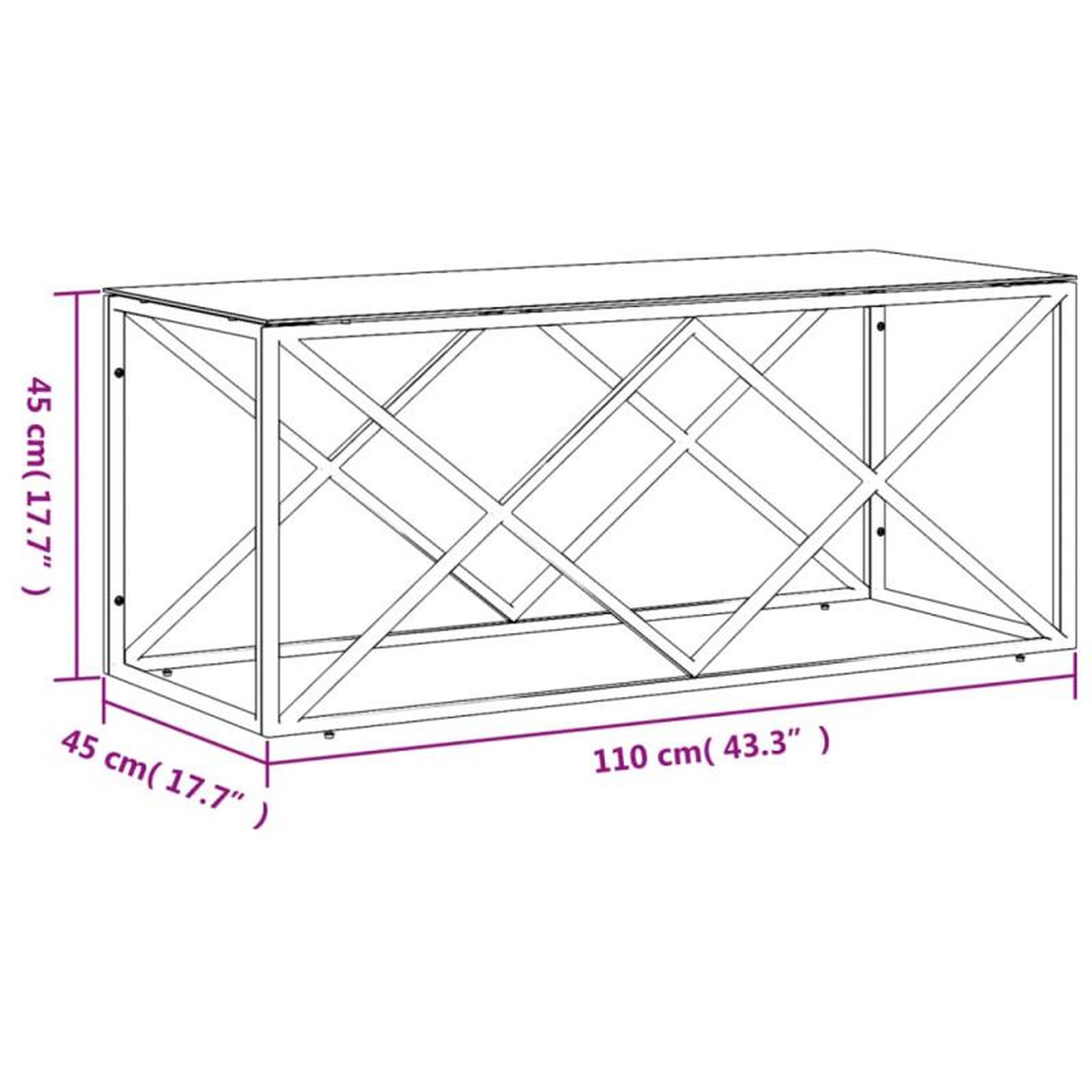 Voir la diapositive 6 : VIDAXL Table basse 110x45x45 cm acier inoxydable et verre