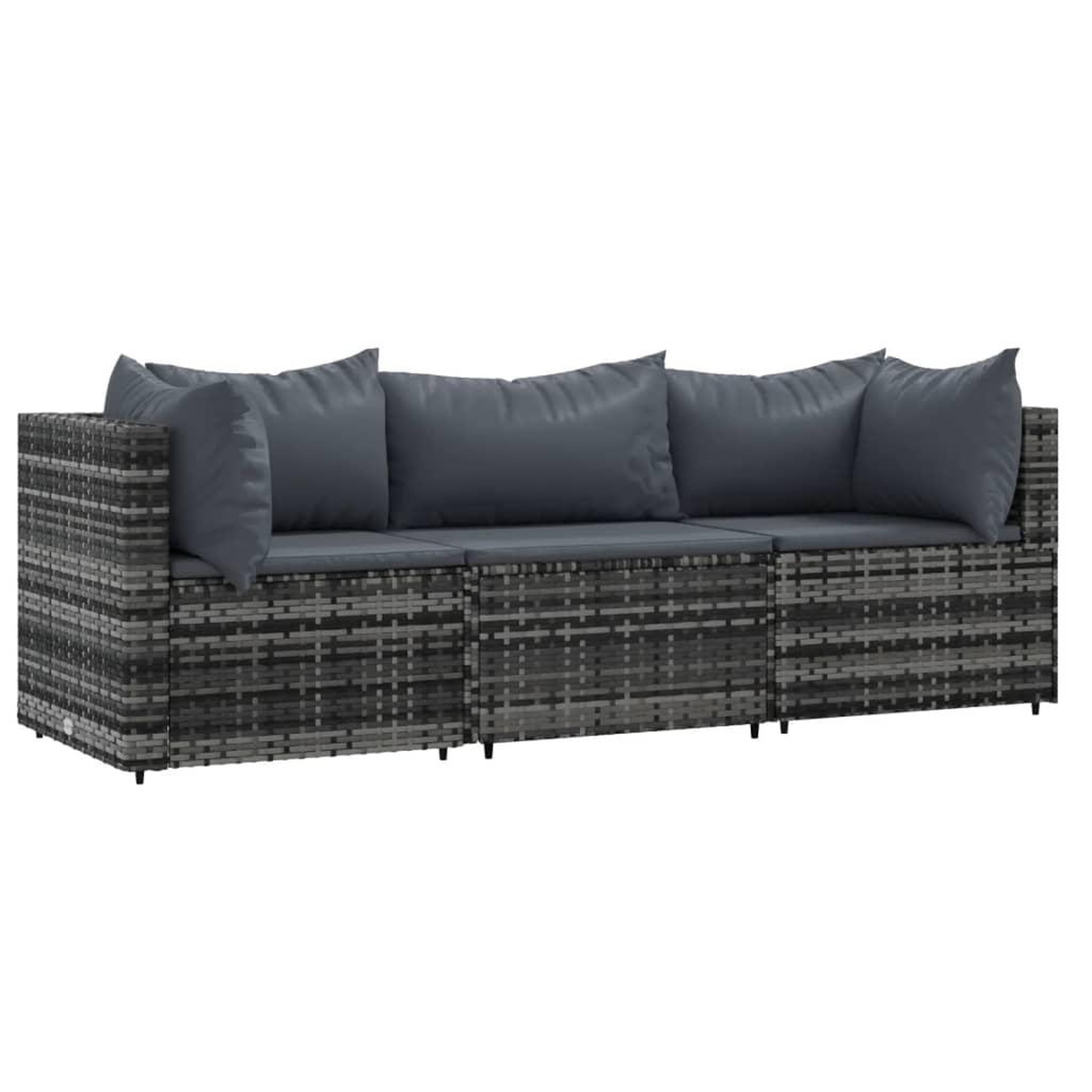 Voir la diapositive 2 : VIDAXL Salon de jardin 3 pcs avec coussins Gris Resine tressee