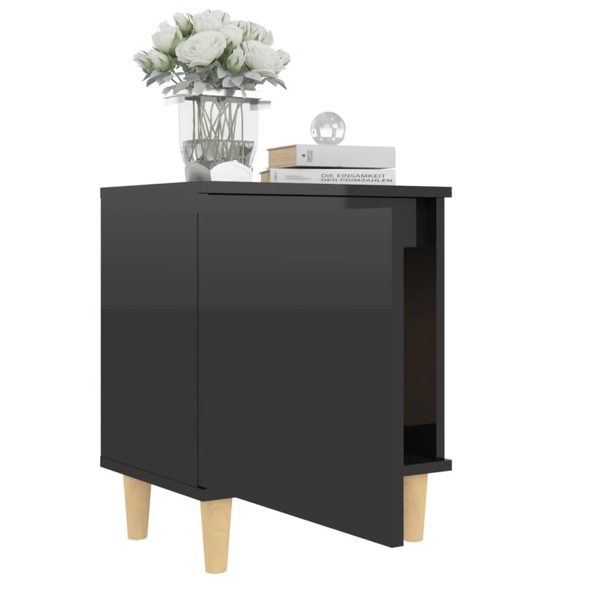 Voir la diapositive 4 : VIDAXL Table de chevet avec pieds en bois Noir brillant 40x30x50 cm