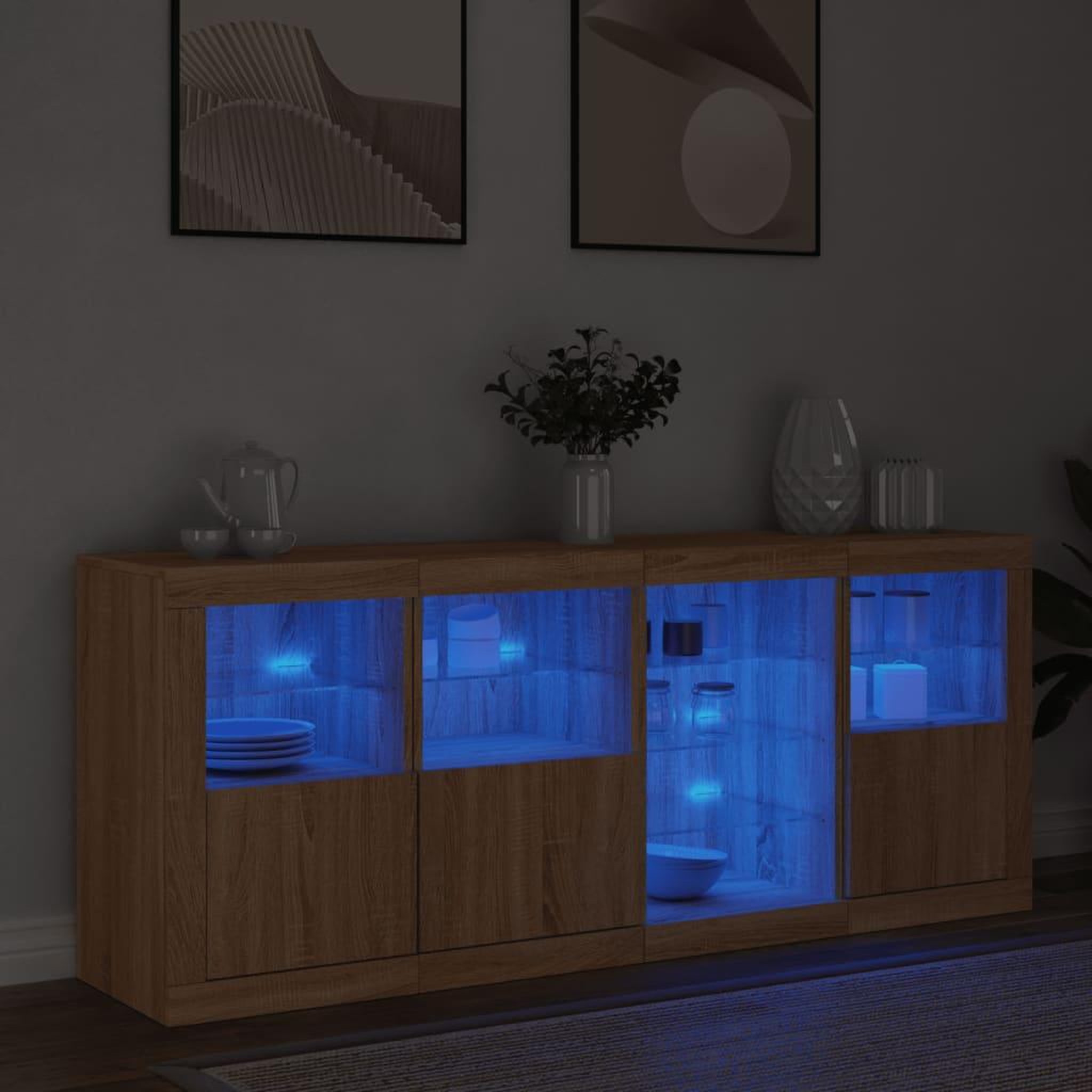 Voir la diapositive 4 : VIDAXL Buffet avec lumieres LED chene sonoma 164x37x67 cm