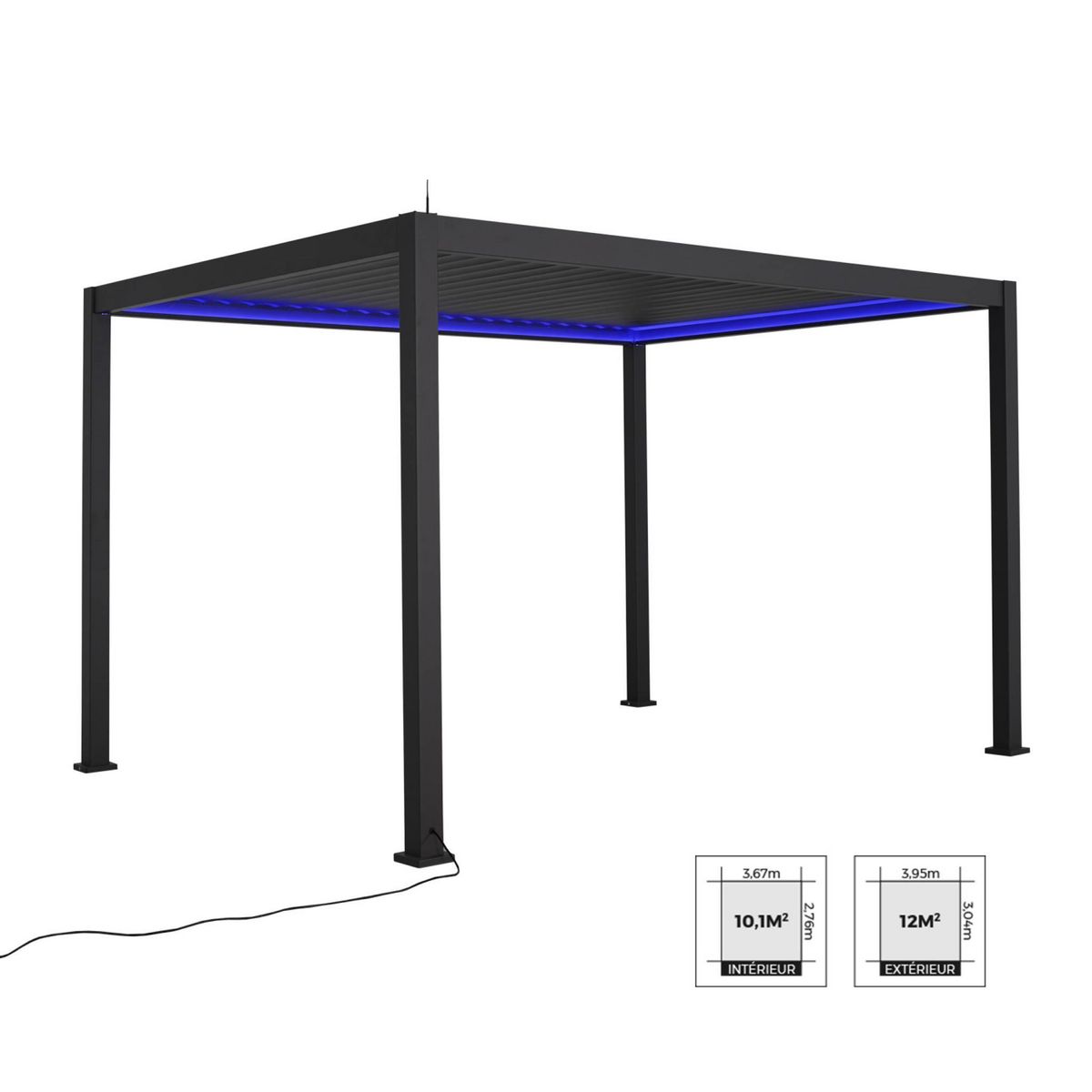 SWEEEK Pergola bioclimatique électrique 3x4m. aluminium. à lames orientables avec éclairage LED + store 4m
