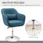 HOMCOM Fauteuil lounge design grand confort coussins lombaires hauteur réglable pivotant 360° piètement métal chromé lin bleu canard