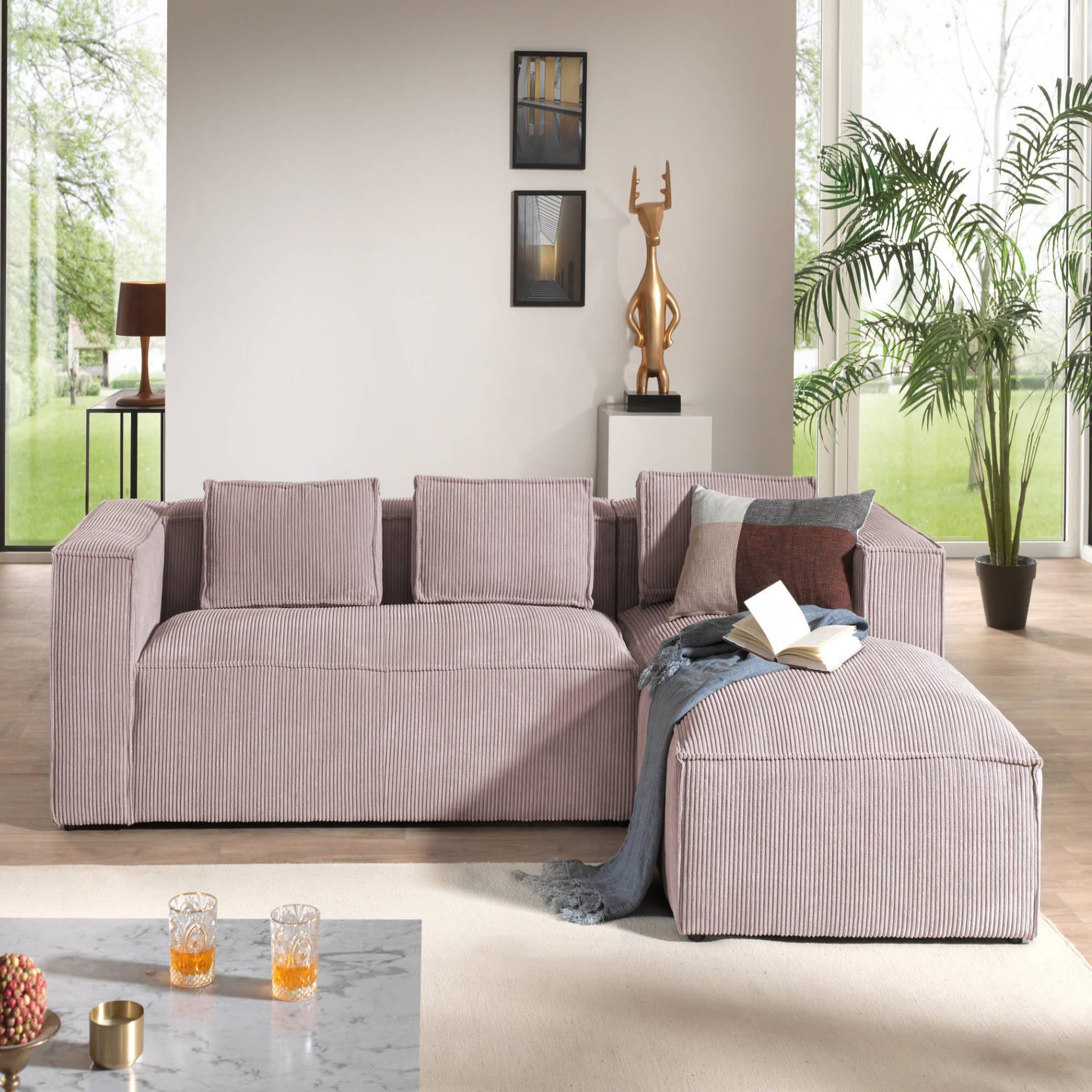 Voir la diapositive 2 : LISA DESIGN Stella - canapé d'angle - en velours côtelé - 4 places -style contemporain - droit