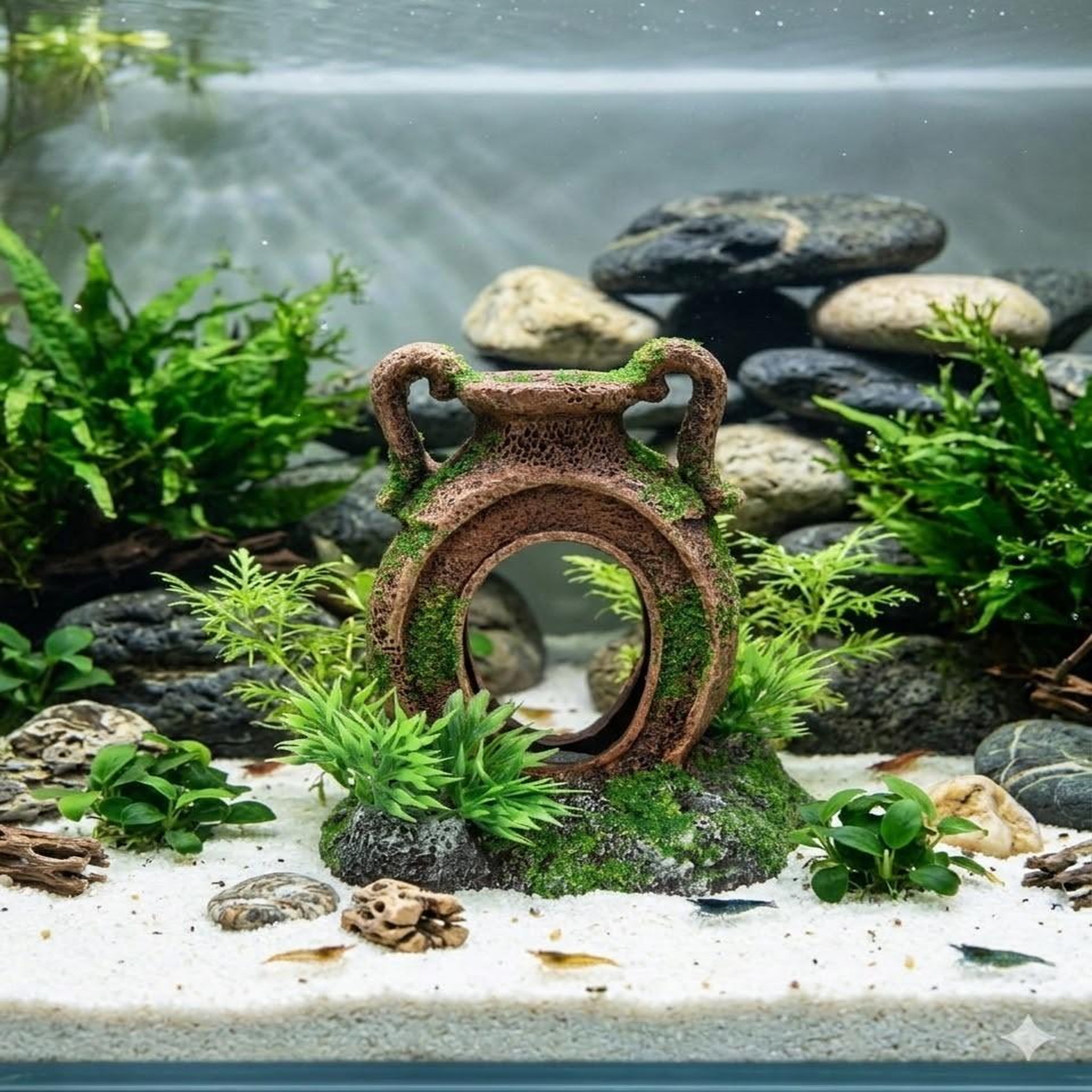 Voir la diapositive 3 : Eden Décoration aquarium amphore cachette poisson avec prise pompe a air