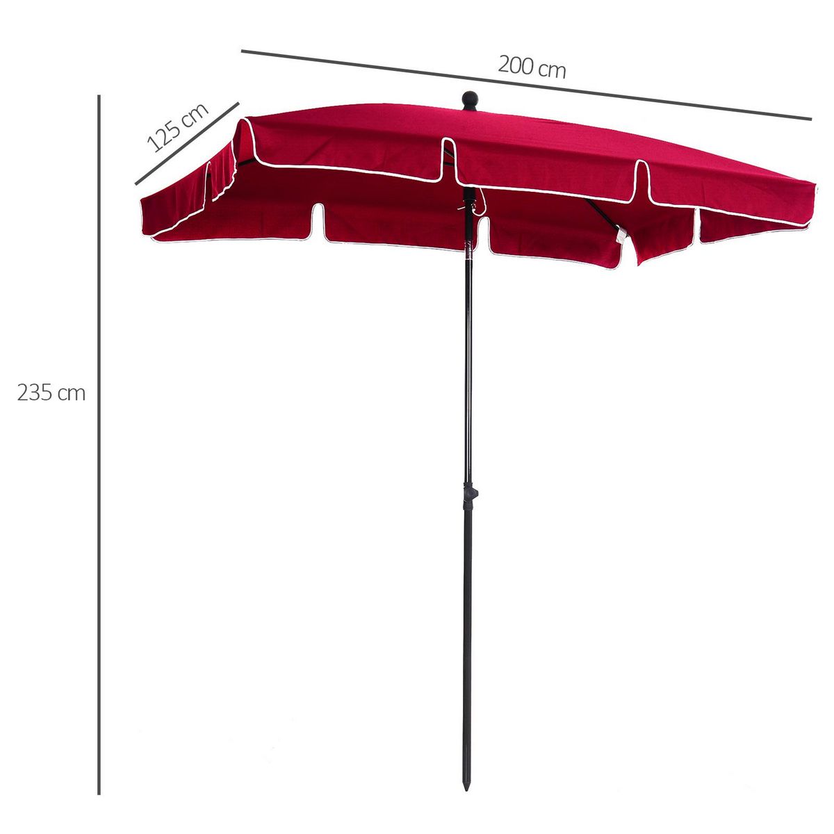 OUTSUNNY Parasol rectangulaire inclinable alu acier polyester haute densité diamètre 2 m rouge