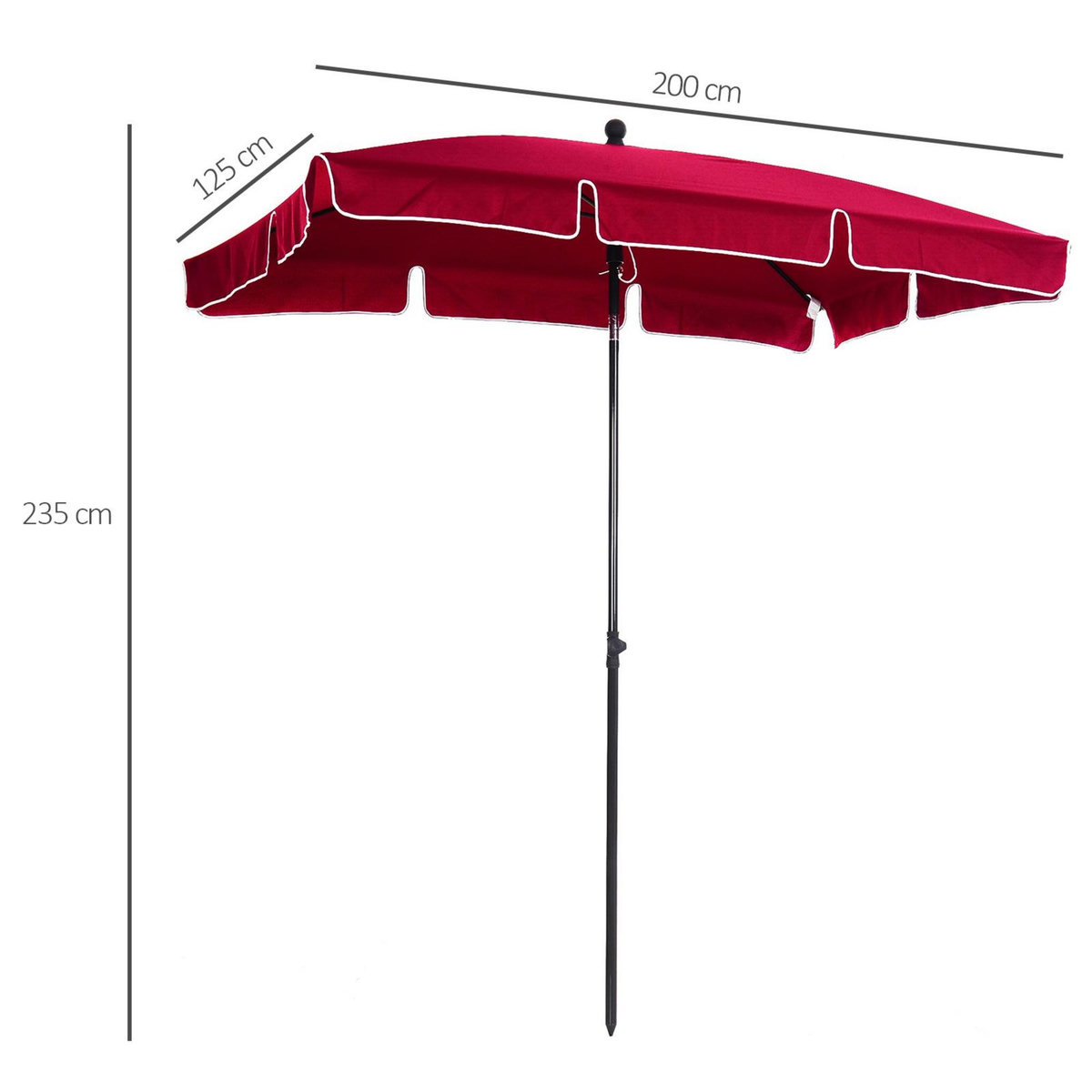 OUTSUNNY Parasol rectangulaire inclinable alu acier polyester haute densité diamètre 2 m rouge