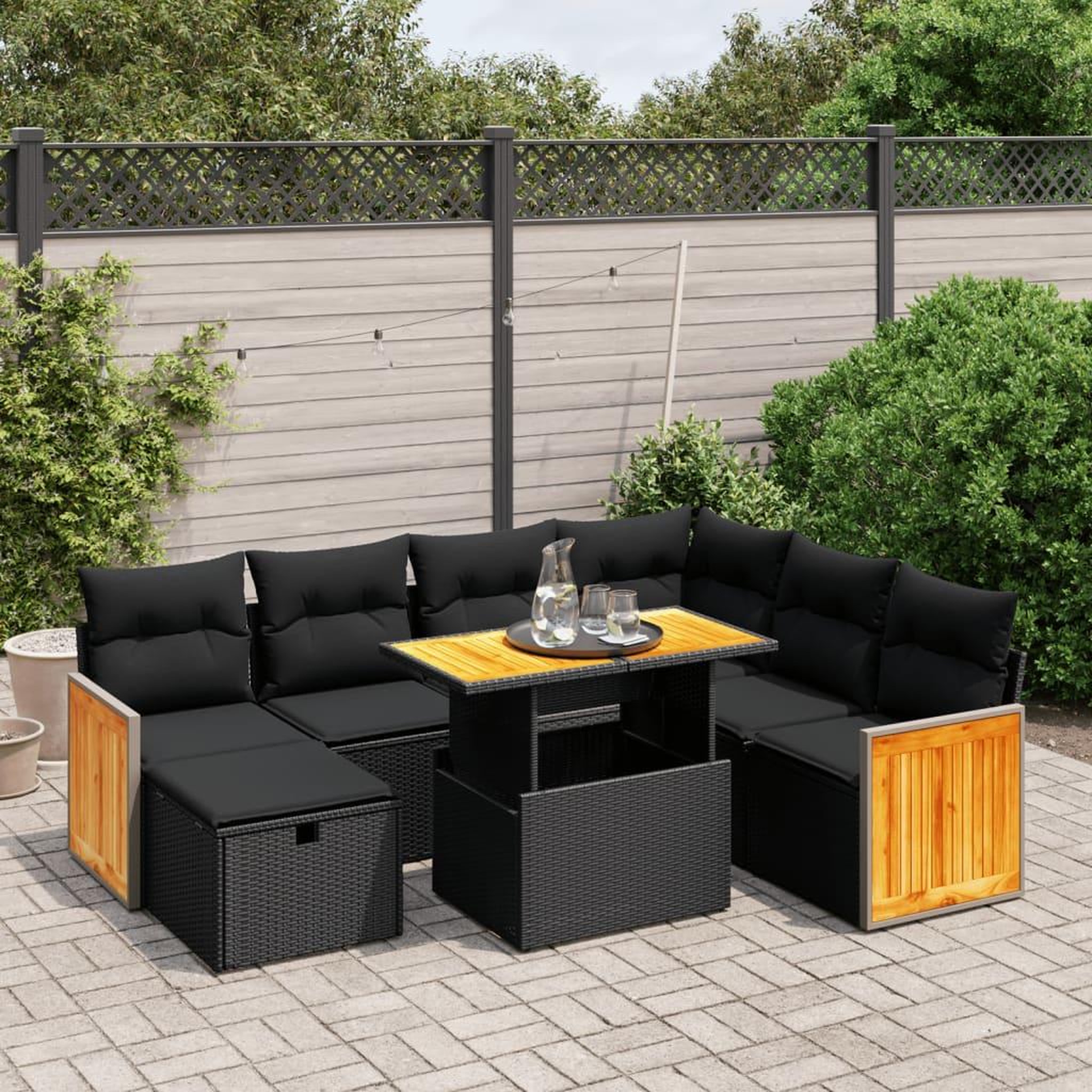 VIDAXL Salon de jardin 8 pcs avec coussins noir resine tressee
