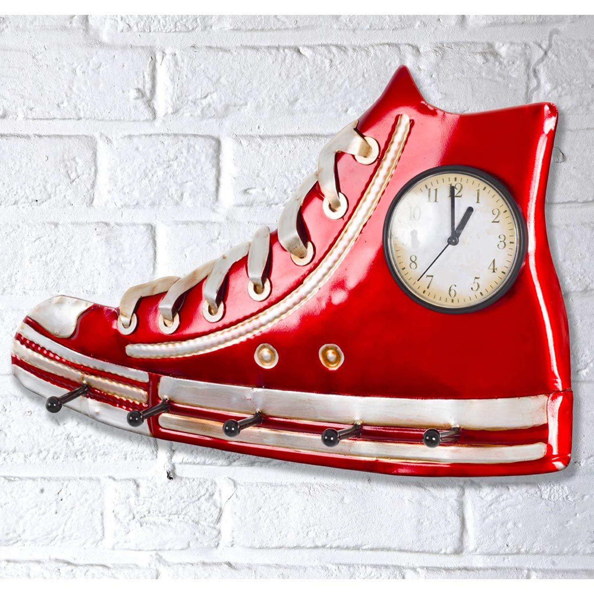 Voir la diapositive 2 : Paris Prix Patère murale & horloge design  baskets  50cm rouge