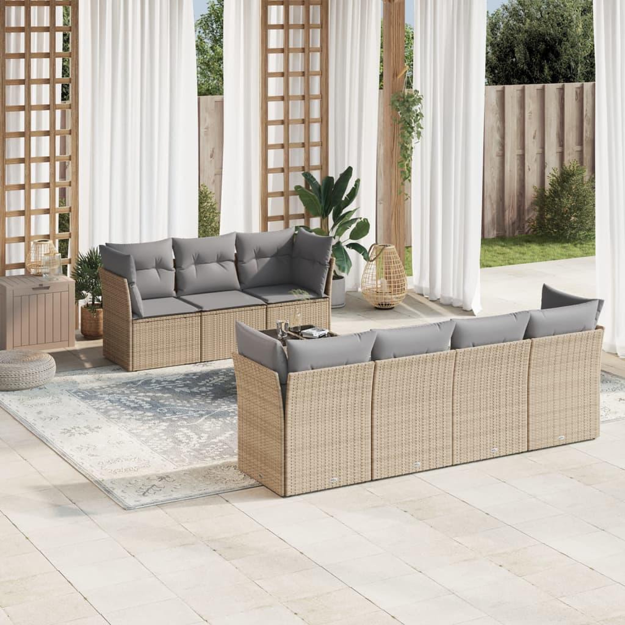 VIDAXL Salon de jardin avec coussins 8 pcs beige resine tressee