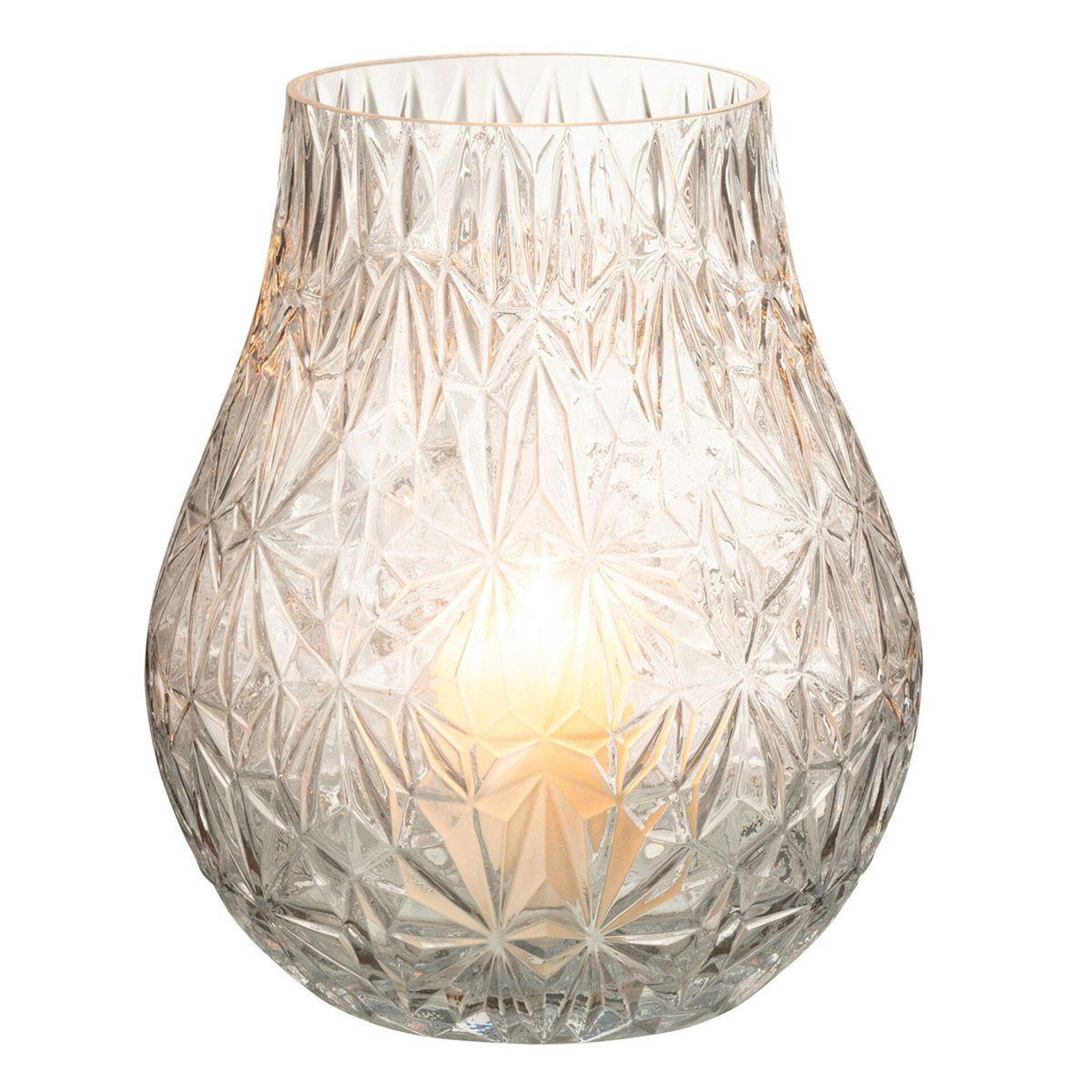 Voir la diapositive 2 : J-LINE Vase design en verre  diamant  22cm transparent