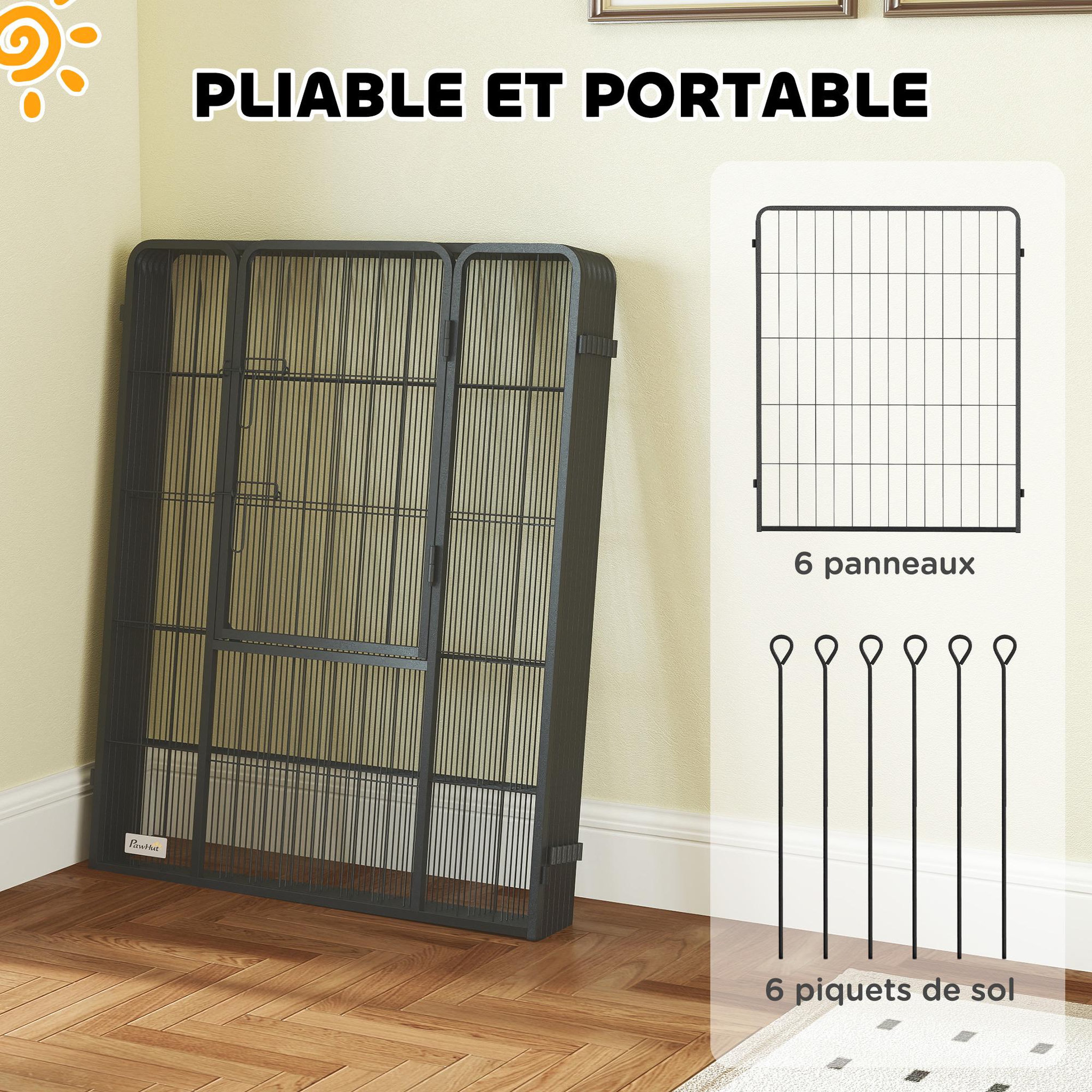 Voir la diapositive 6 : PAWHUT Parc enclos chien modulable pliable 6 panneaux h.100cm porte verrouillable acier époxy anthracite