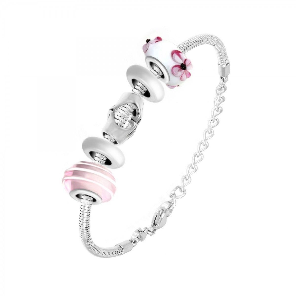 SC CRYSTAL Bracelet de charms perles roses et acier SC Crystal