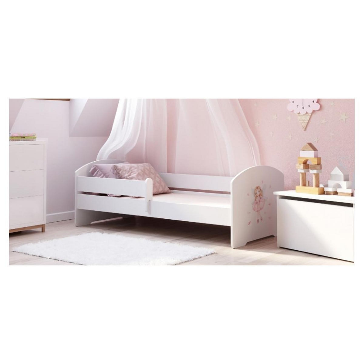 KOBI Lit enfant LUK BAR 140x70 Fée rose avec matelas