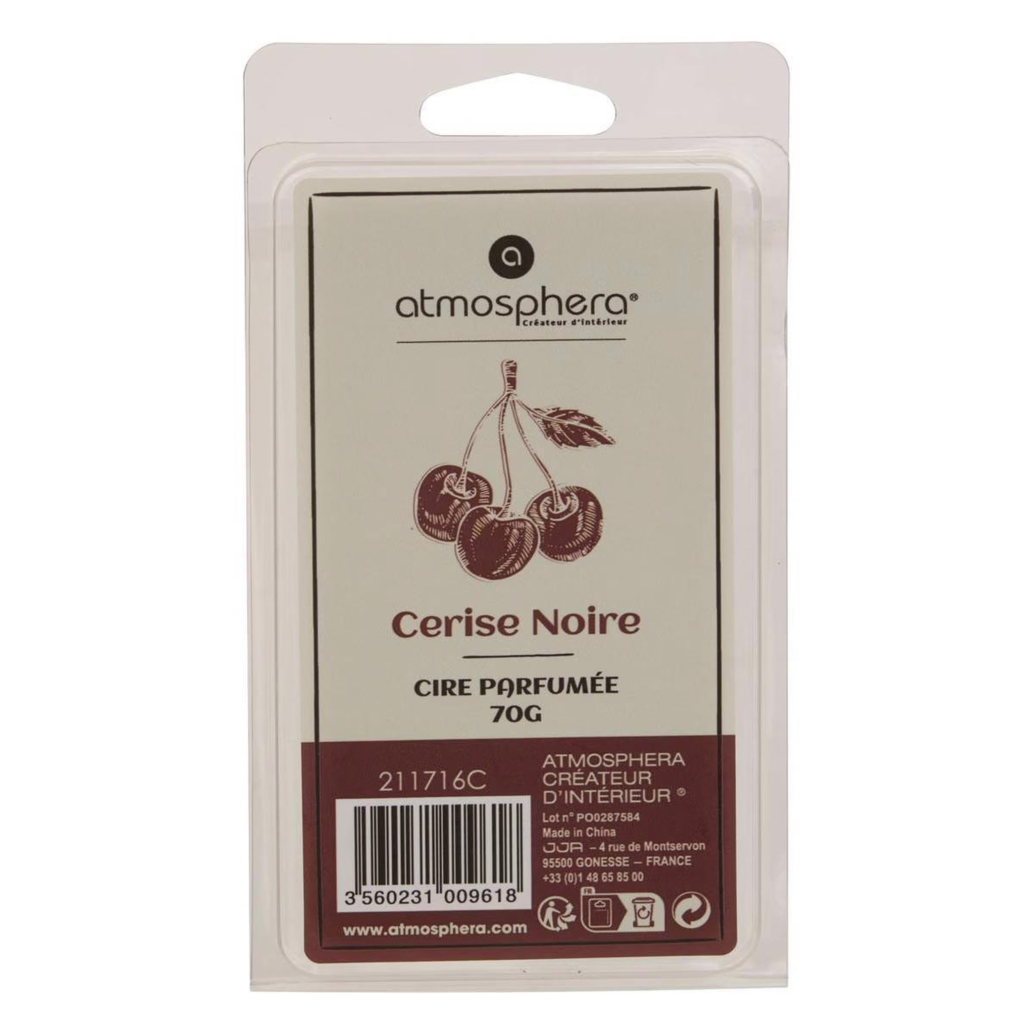 Voir la diapositive 2 : ATMOSPHERA Cire parfumée à brûler  laura  70g cerise noire