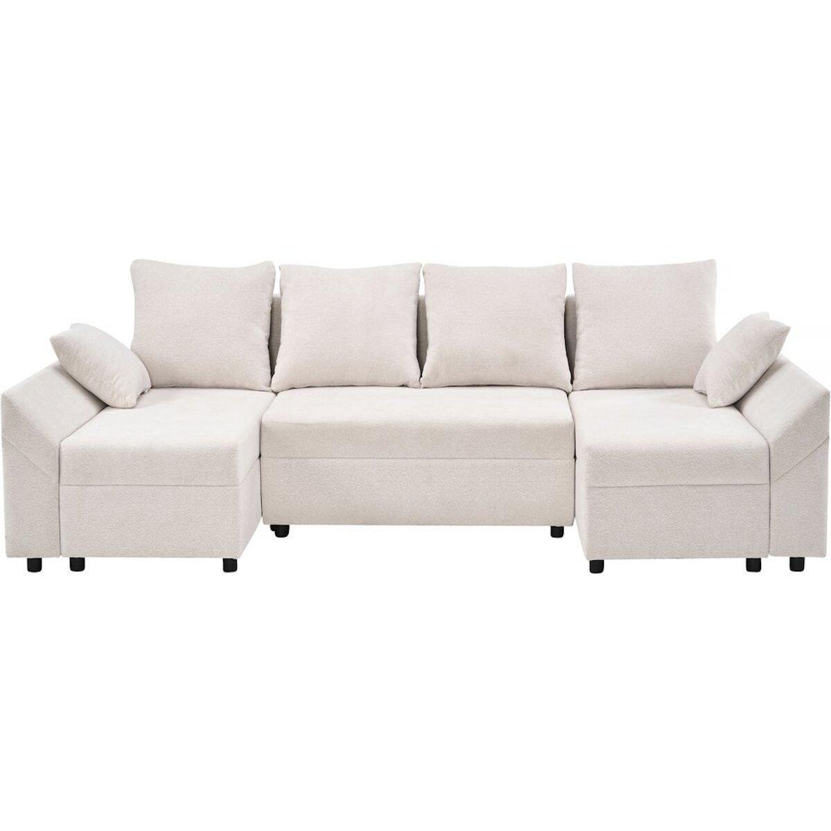 Habitat et Jardin Canapé d'angle panoramique convertible en tissu texturé  Vaugirard II  - 5 places - Beige