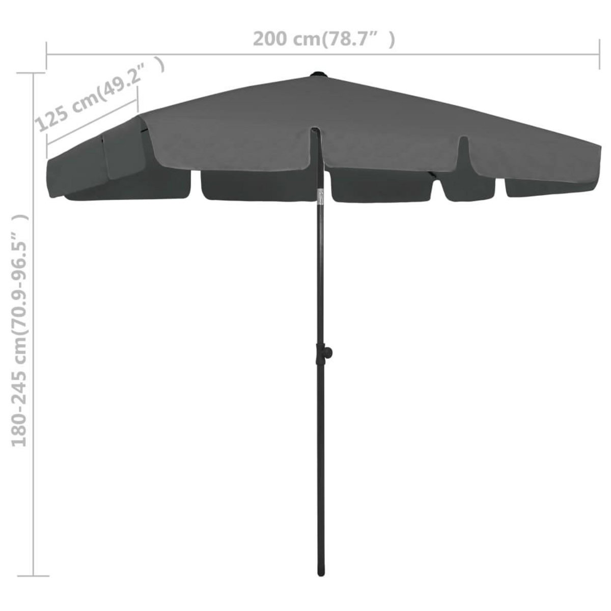 VIDAXL Parasol de plage anthracite 200x125 cm