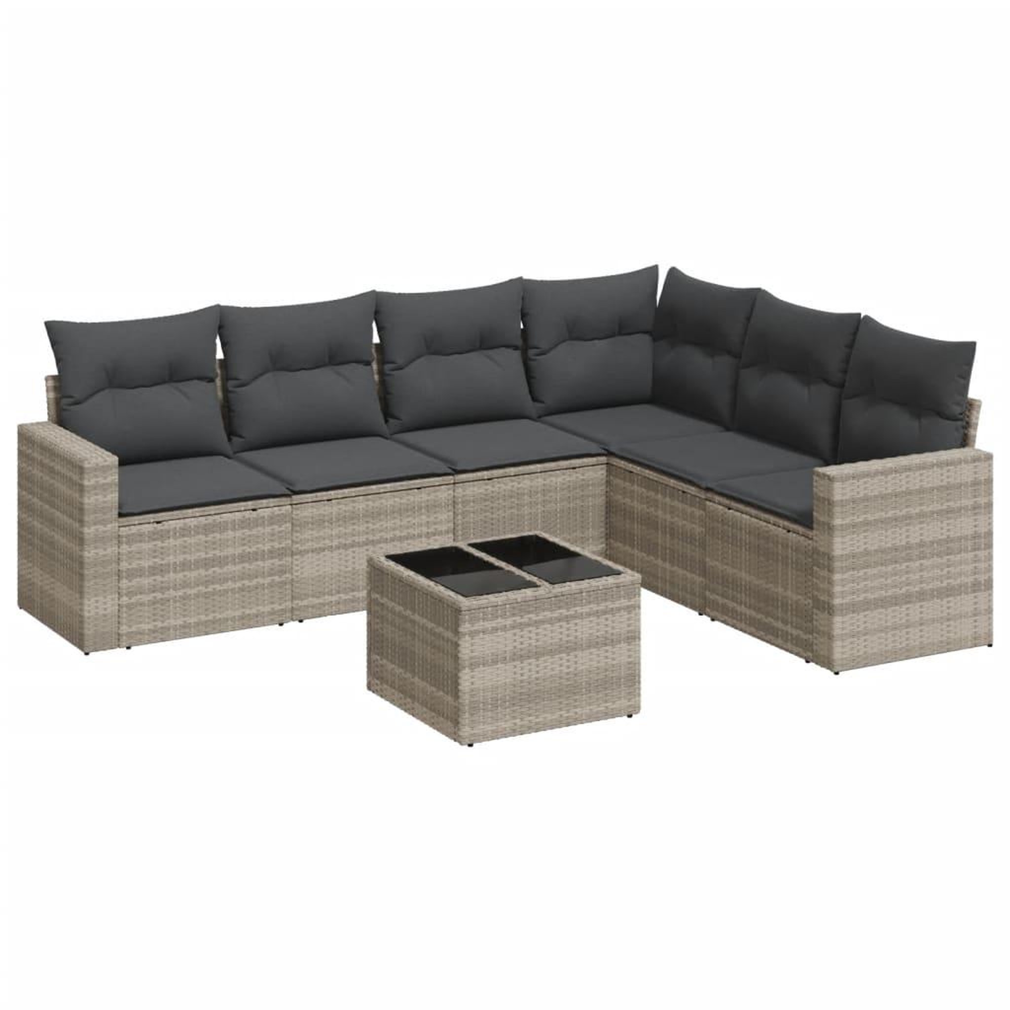 Voir la diapositive 2 : VIDAXL Salon de jardin avec coussins 7 pcs gris clair resine tressee