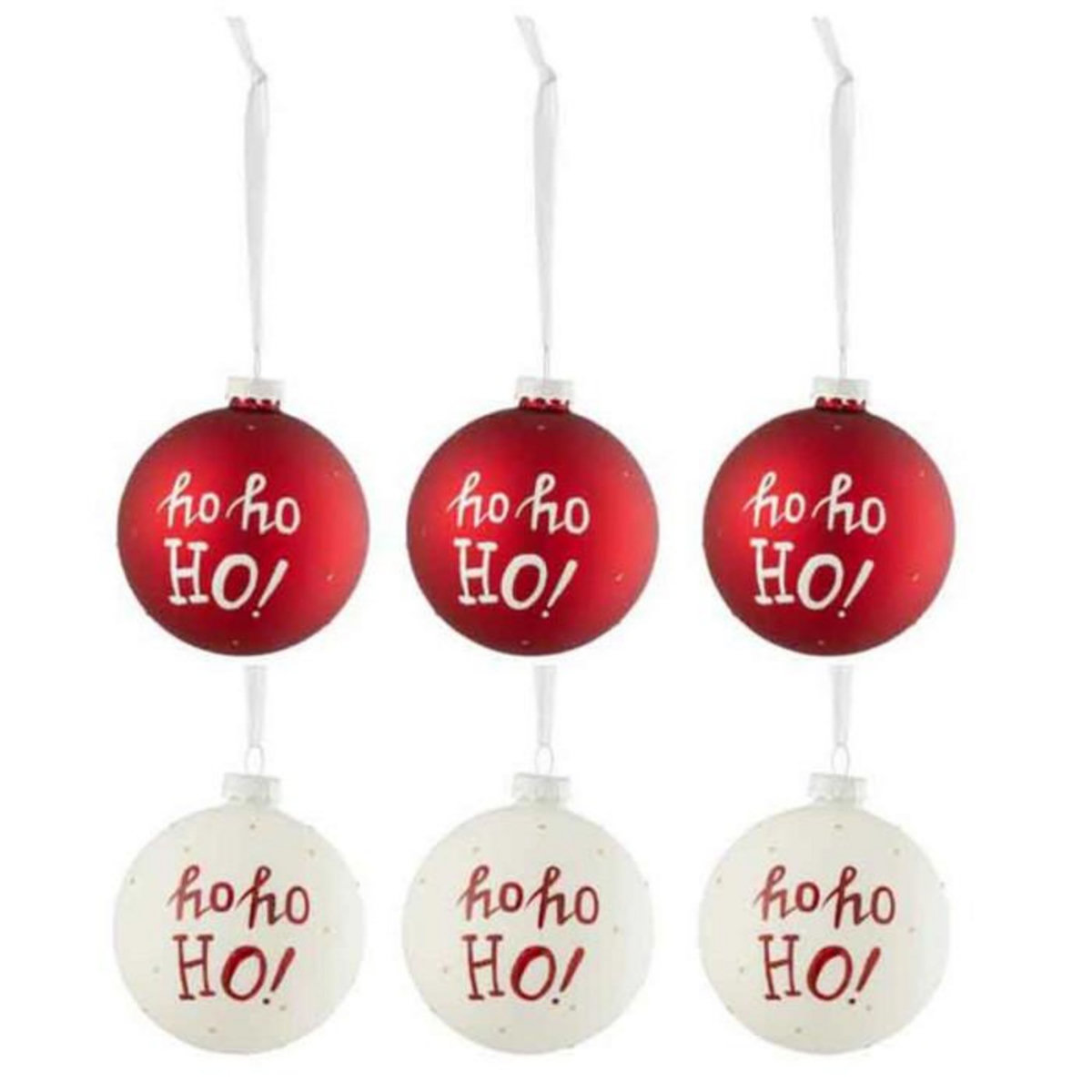 Paris Prix Lot de 6 Boules de Noël  Ho Ho Ho  8cm Rouge & Blanc