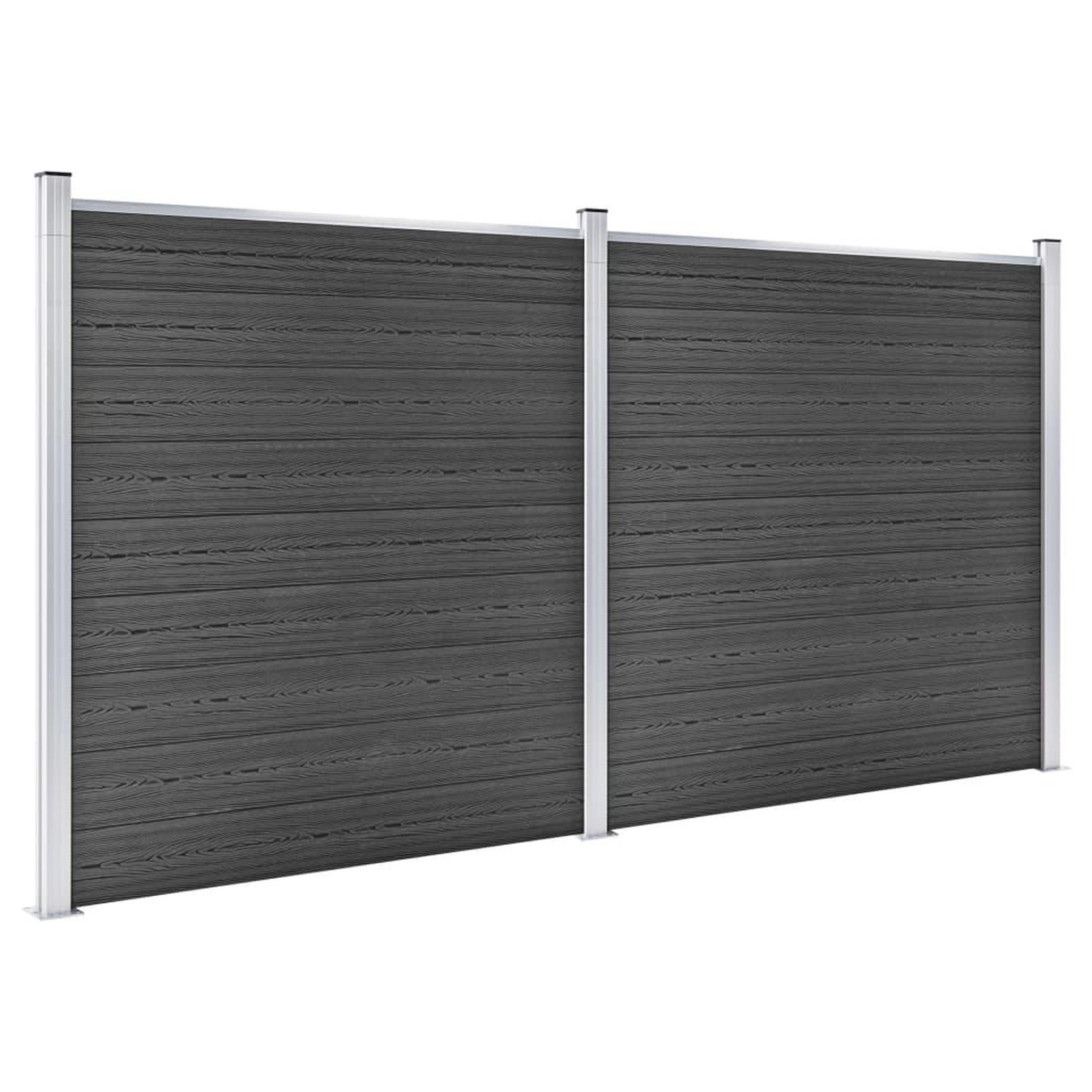 Voir la diapositive 2 : VIDAXL Ensemble de panneau de cloture WPC 353x186 cm Noir