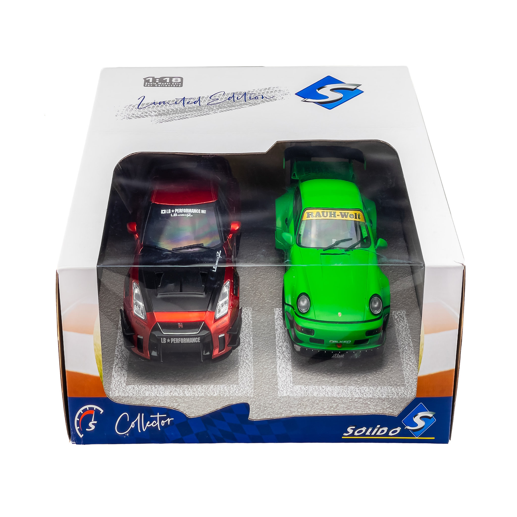 Voir la diapositive 3 : SOLIDO Pack Véhicules 1/18 RWB 964 Errabareshi Mono et Nissan Skyline (R35)