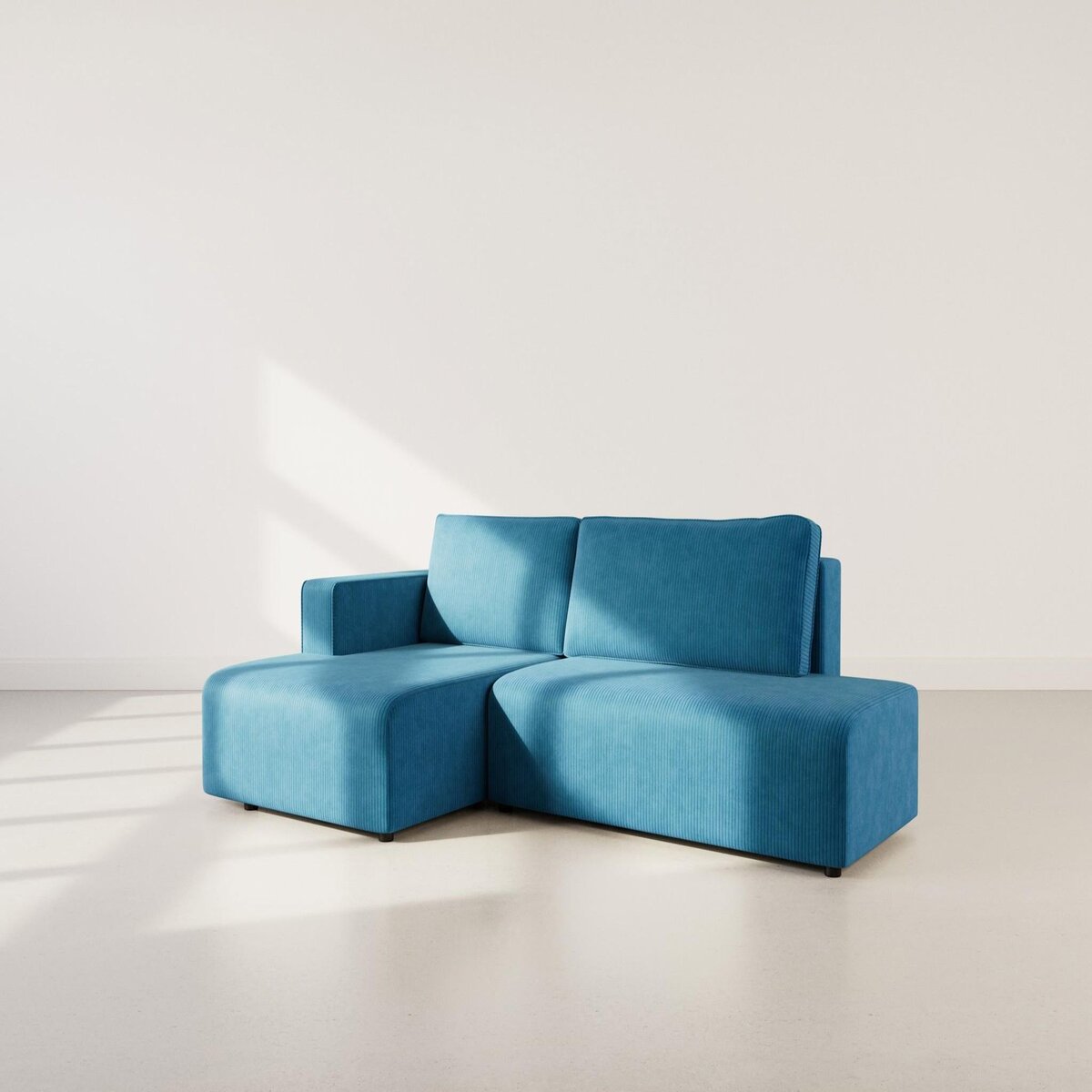 BEST MOBILIER Topaze - canapé d'angle gauche 4 places convertible avec coffre en velours côtelé