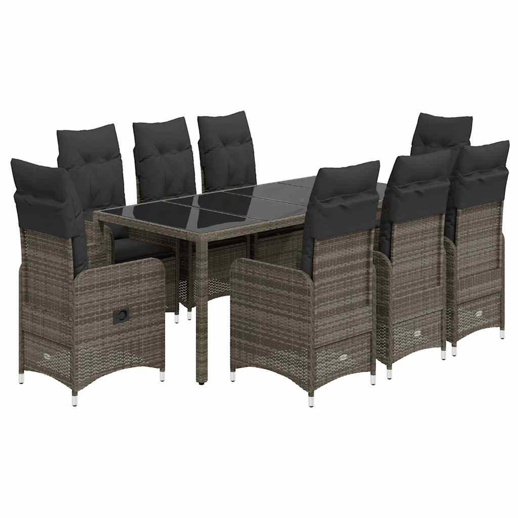 Voir la diapositive 2 : VIDAXL Ensemble de bistro de jardin 9 pcs coussins gris poly rotin