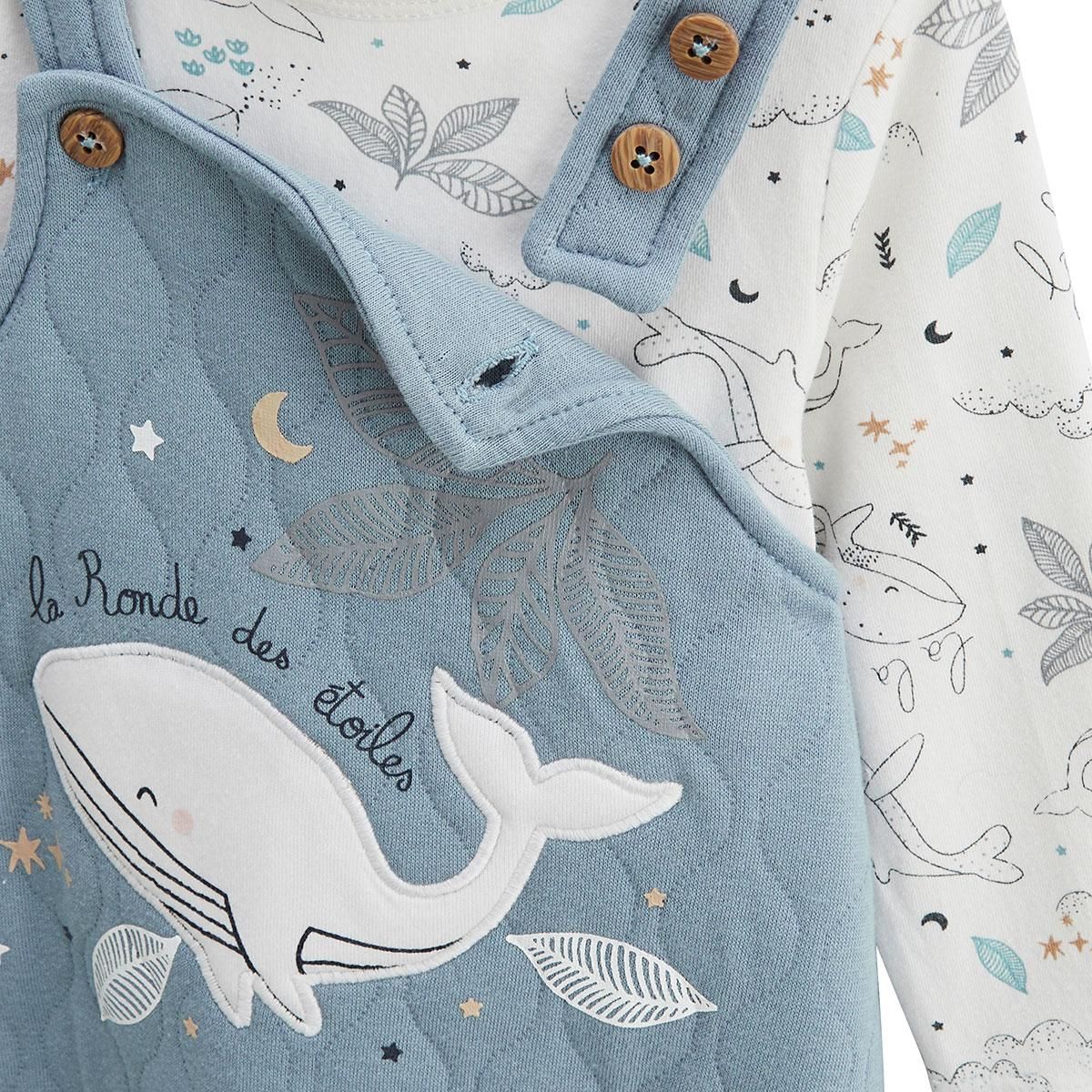 Petit Béguin Ensemble salopette bébé en coton matelassé et t-shirt Petite Balade