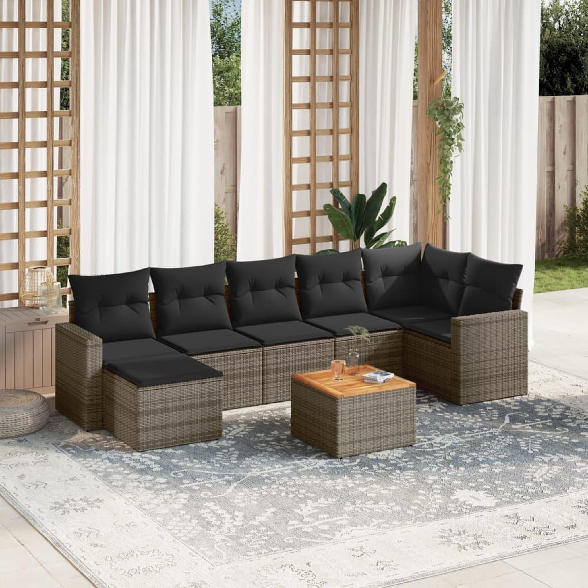 VIDAXL Salon de jardin 8 pcs avec coussins gris resine tressee