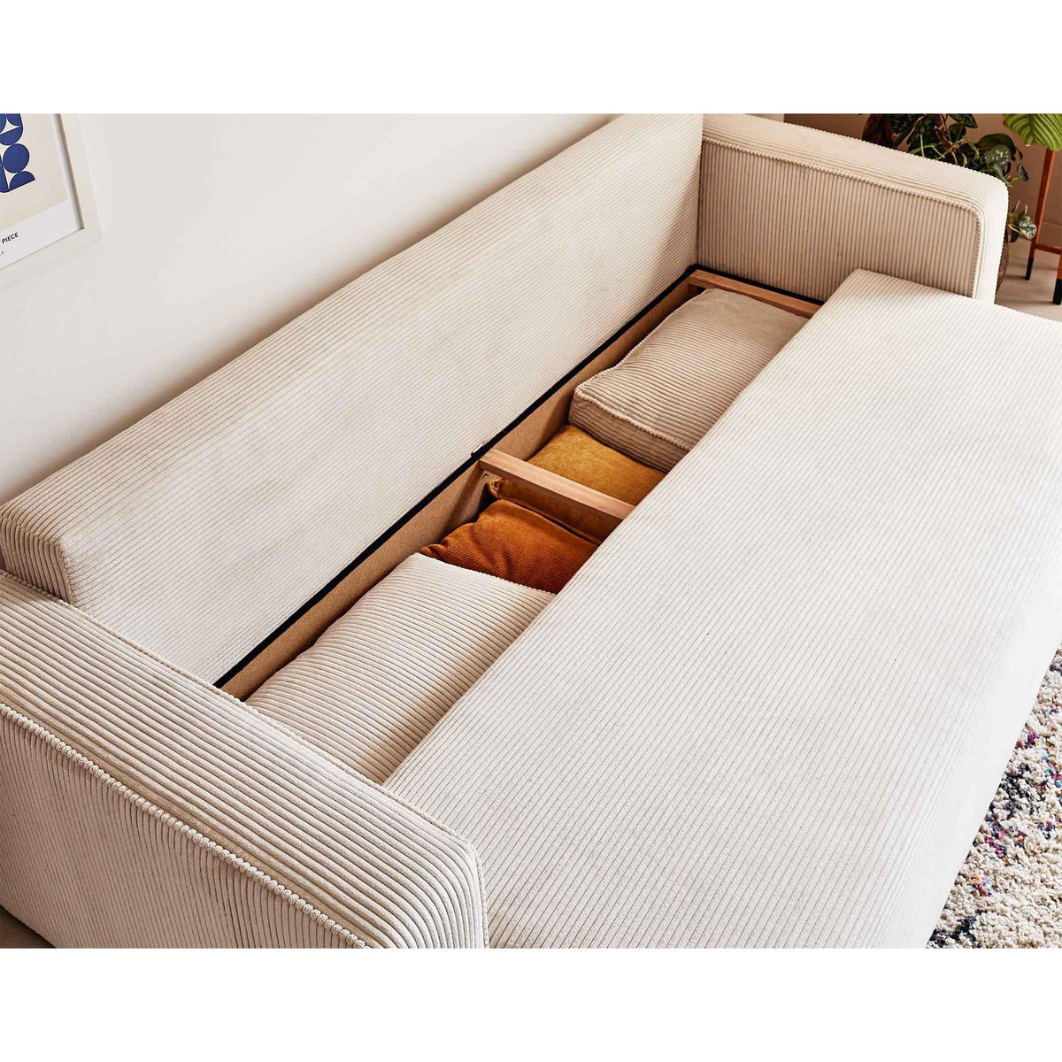 BEST MOBILIER Topaze - canapé 3 places - convertible avec coffre - en velours côtelé