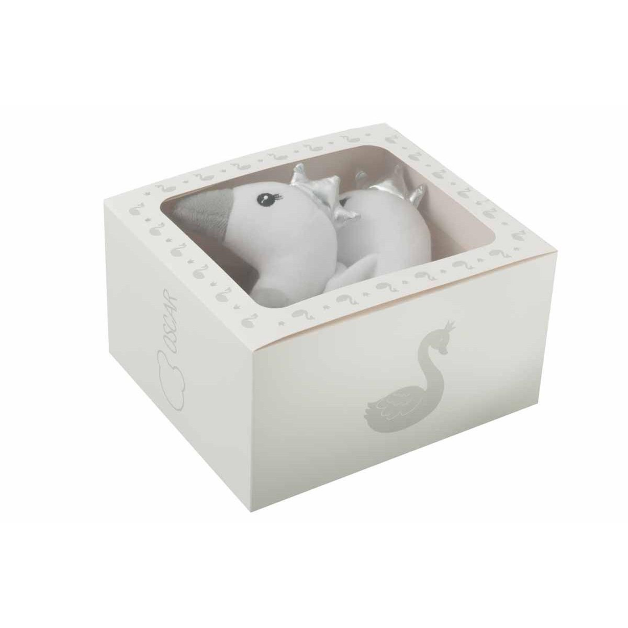Voir la diapositive 2 : J-LINE Doudou & hochet bébé  cygne  25cm blanc & gris