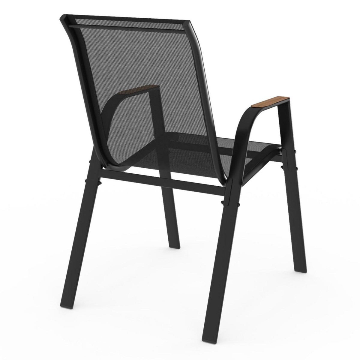 ID MARKET Lot de 4 chaises de jardin NOUMEA métal et textilène empilables noir et bois