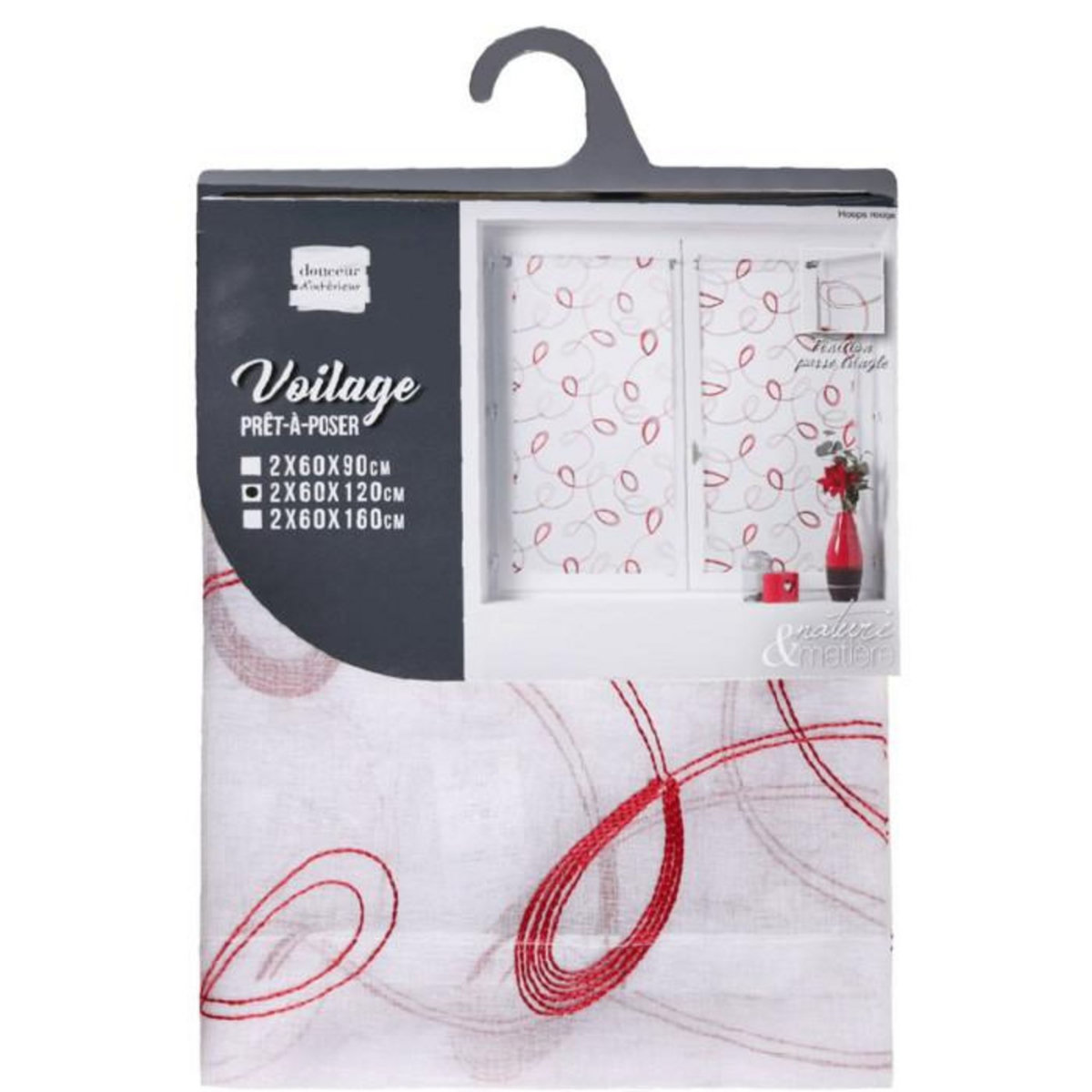 Paris Prix Paire de Voilages  Hoops  60x120cm Rouge