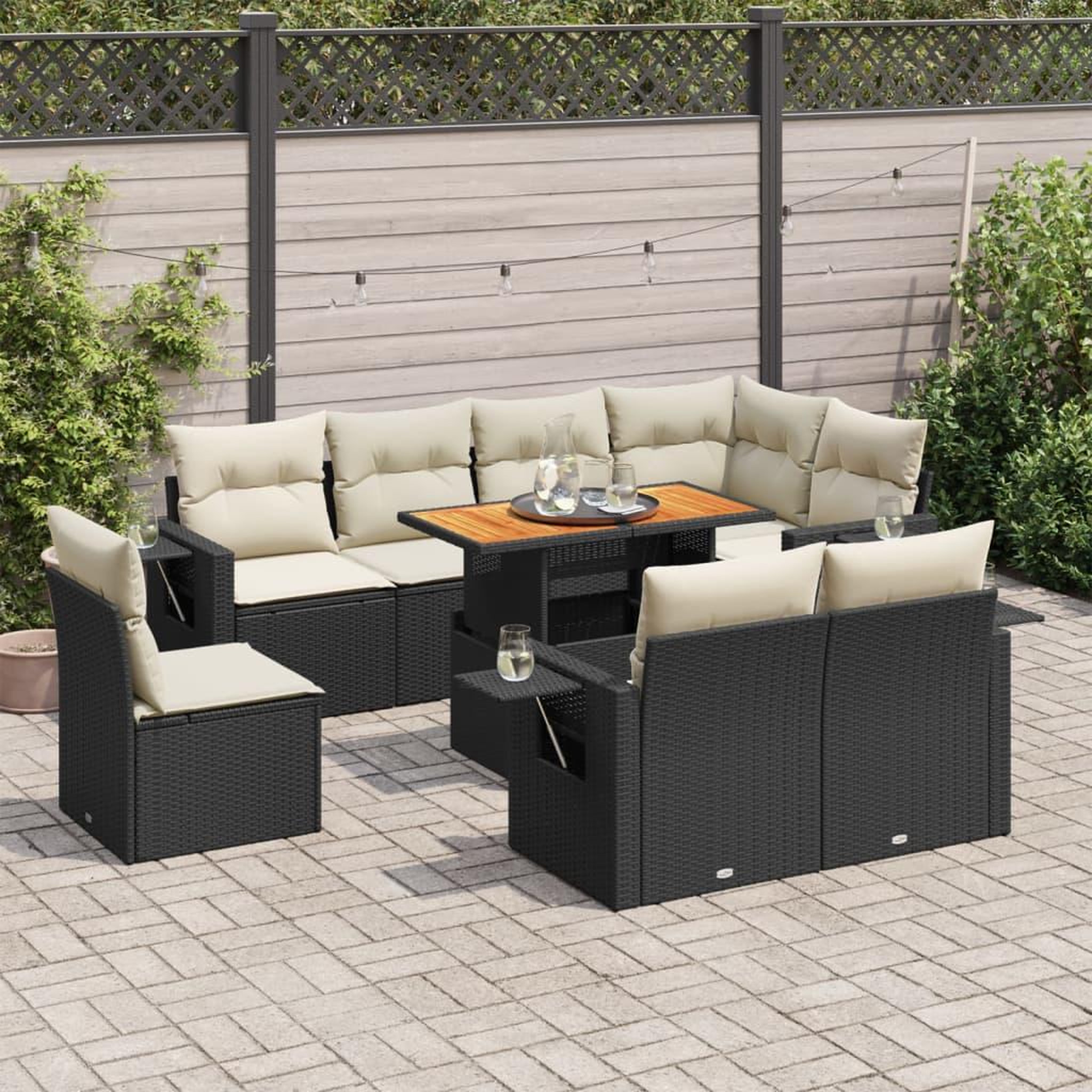 VIDAXL Salon de jardin 9 pcs avec coussins noir resine tressee