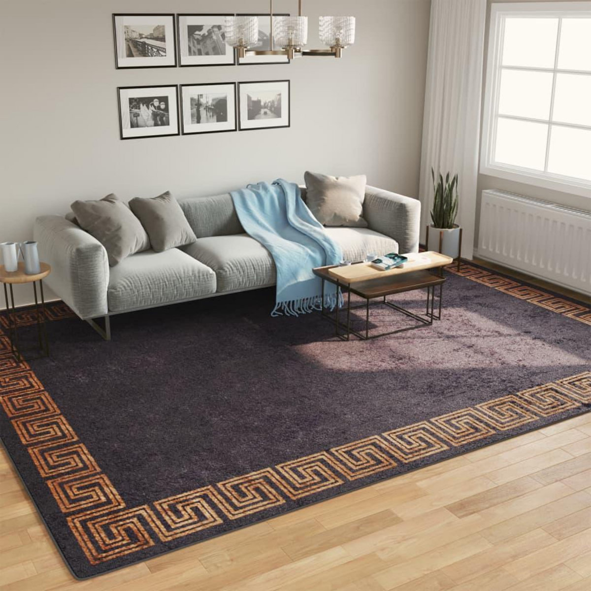 VIDAXL Tapis lavable noir et dore 400x300 cm antiderapant