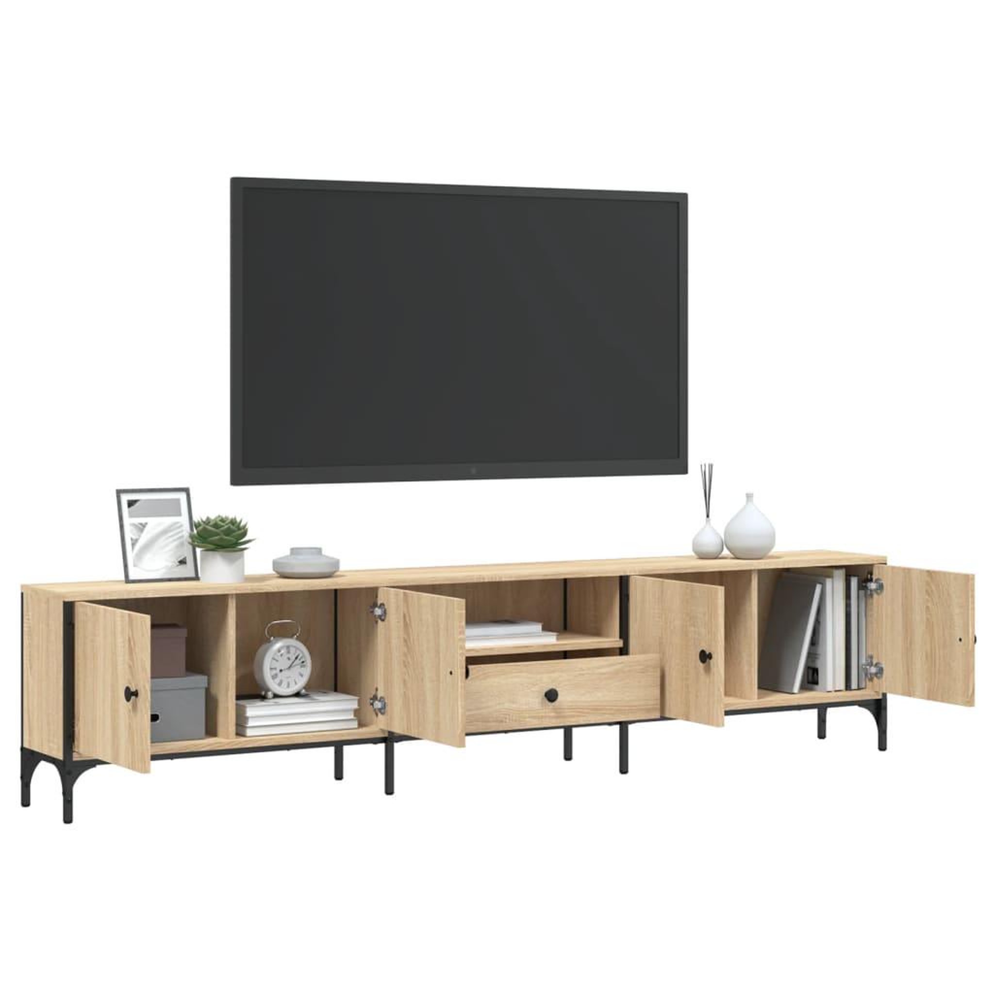 Voir la diapositive 4 : VIDAXL Meuble TV a tiroir chene sonoma 200x25x44 cm bois d'ingenierie